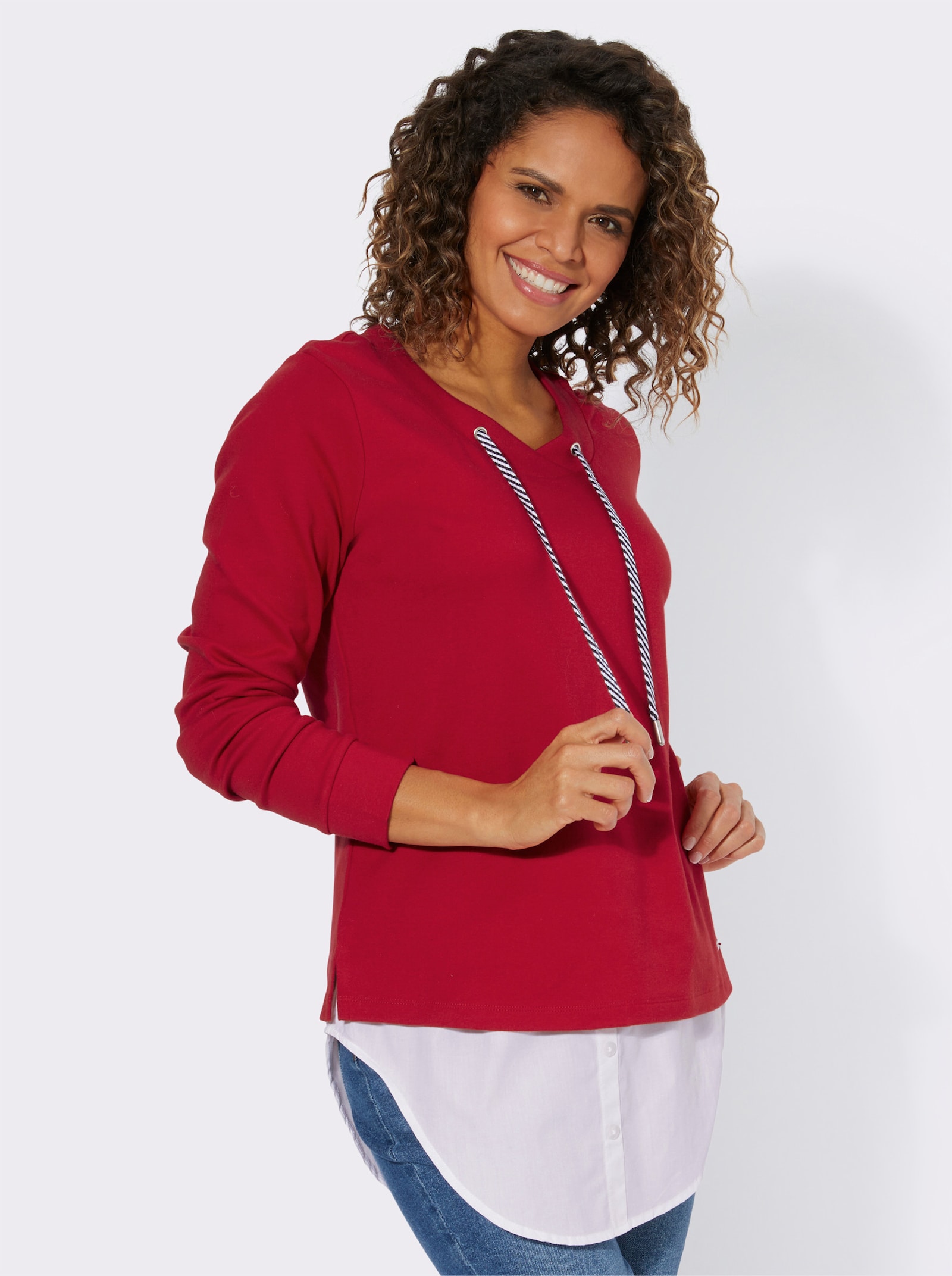 2-in-1-Shirt mit Blusensaum - rot
