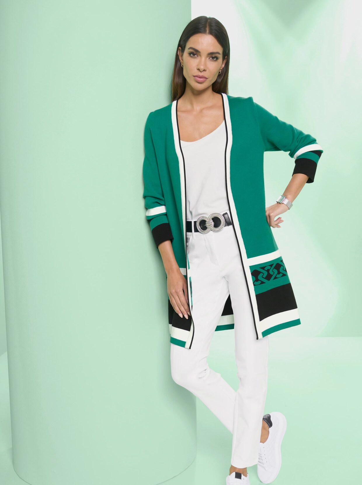 Rick Cardona Strickjacke - schwarz-smaragd-gemustert