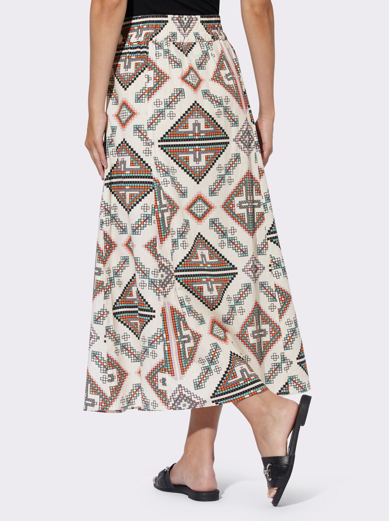 heine A-Linien-Rock mit Ethno-Druck - champagner-salbei-bedruckt