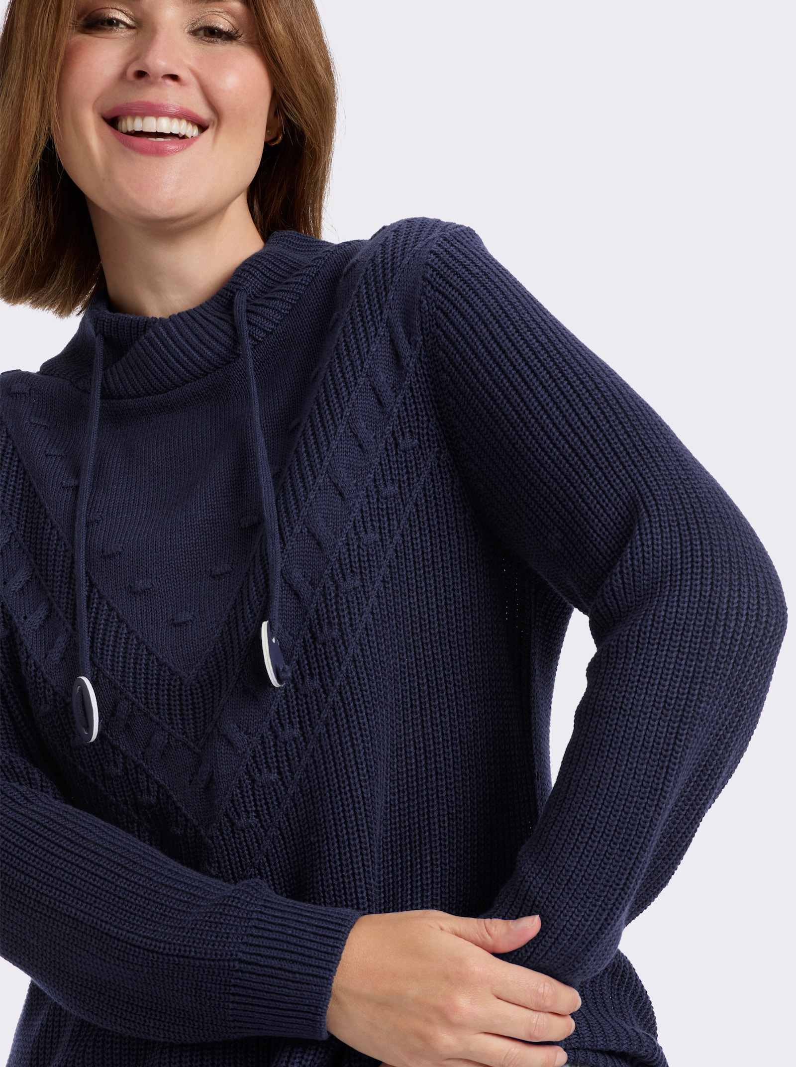 Strickpullover mit überlappendem Stehkragen - marine