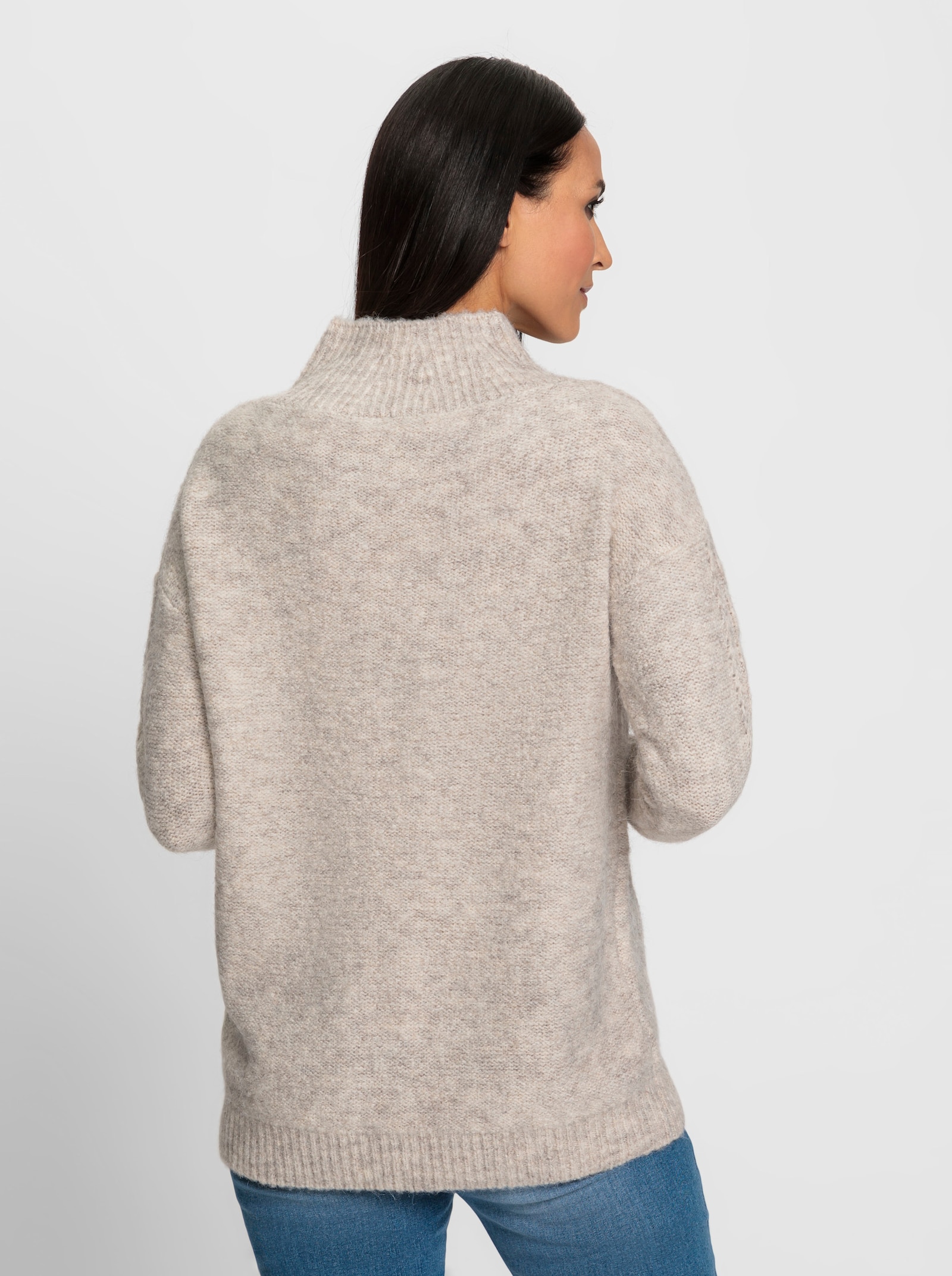 heine Strickpullover mit geripptem Stehkragen - sesam-champagner-meliert