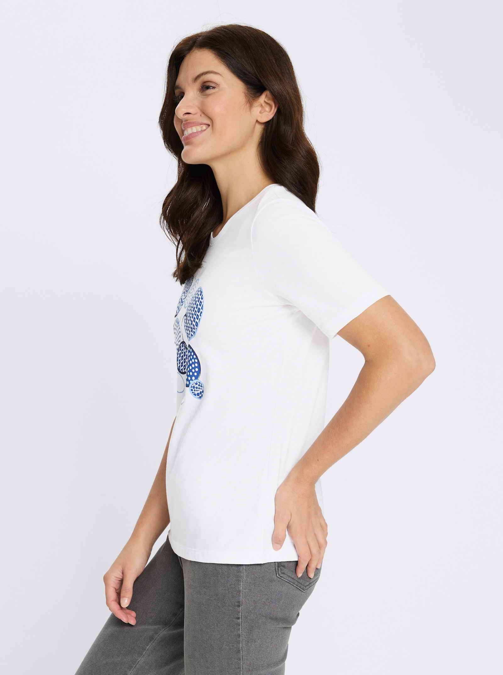 Kurzarmshirt mit platziertem Druck - weiß-marine