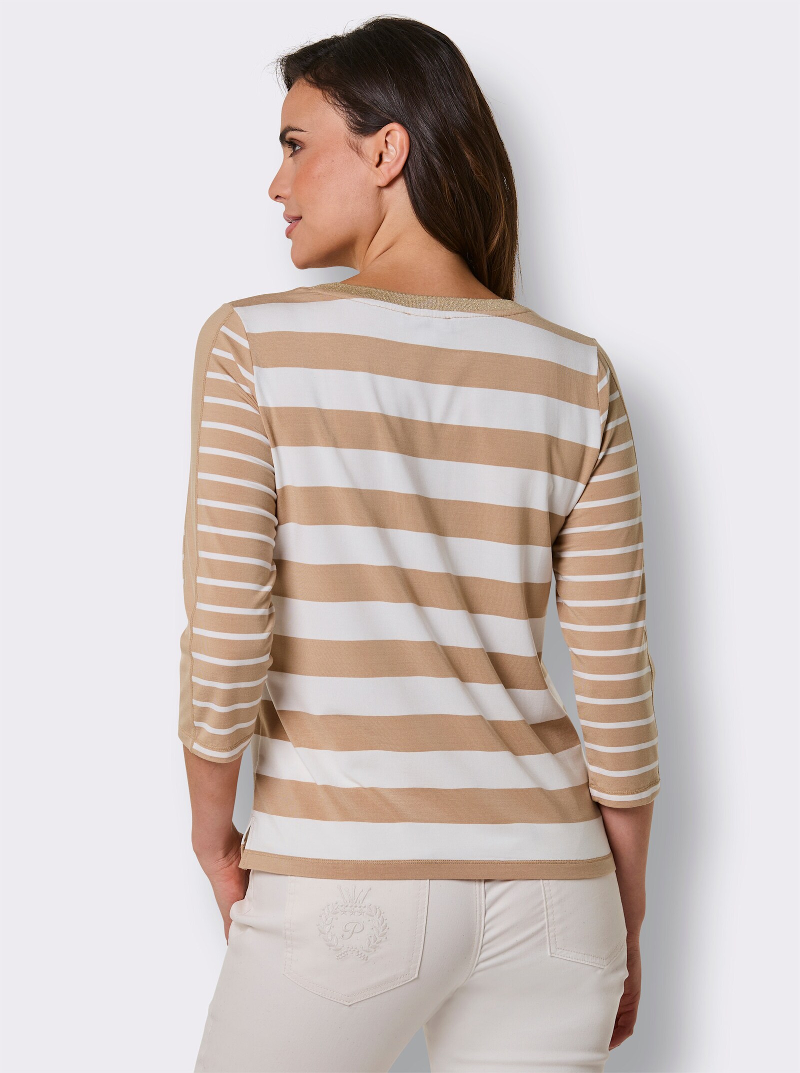 CREATION L PREMIUM Ringelshirt mit Glanzgarn - camel-ecru-gestreift