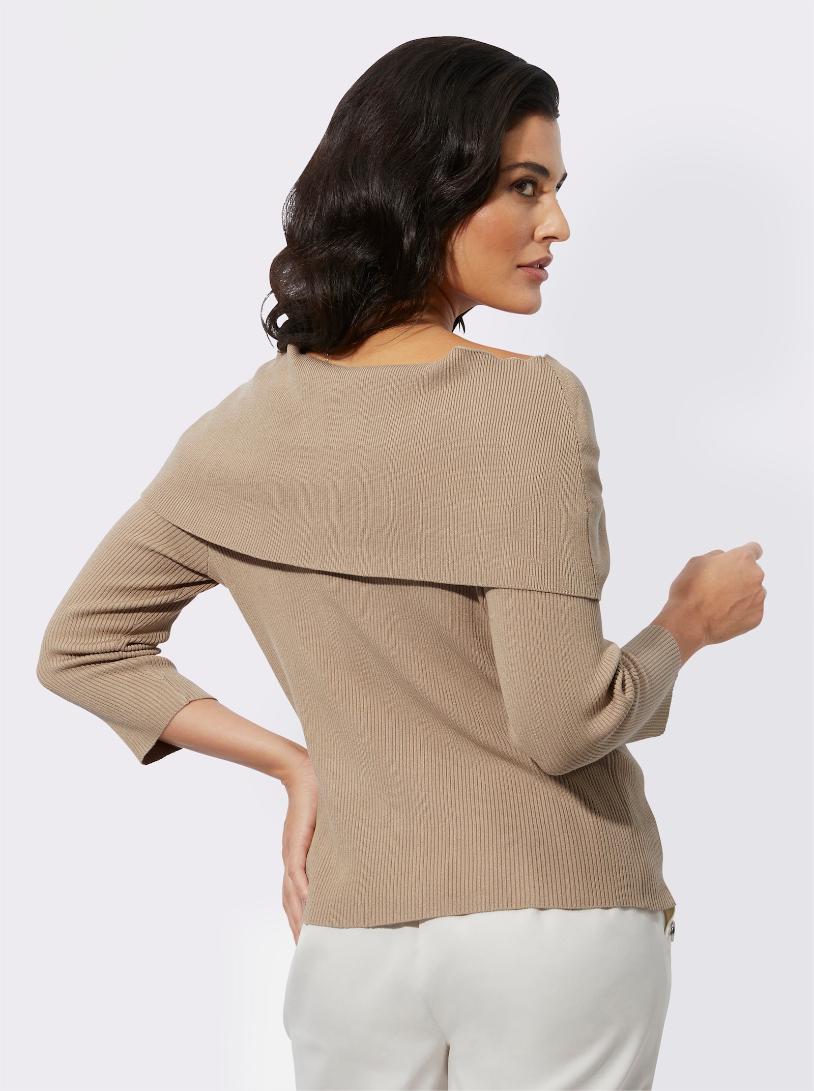 Carmenpullover mit 3/4-Ärmeln - beige