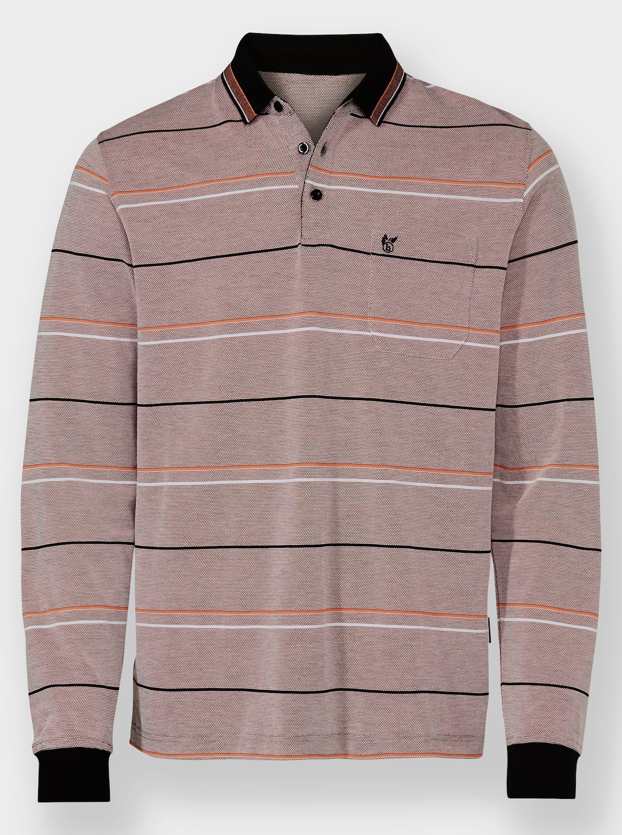 Hajo Poloshirt met lange mouwen - papaja/zwart gestreept