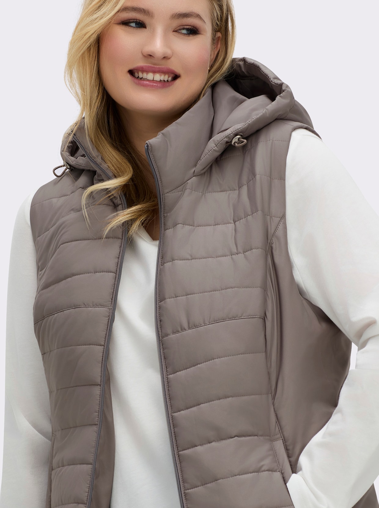 Longweste mit Kapuze - taupe