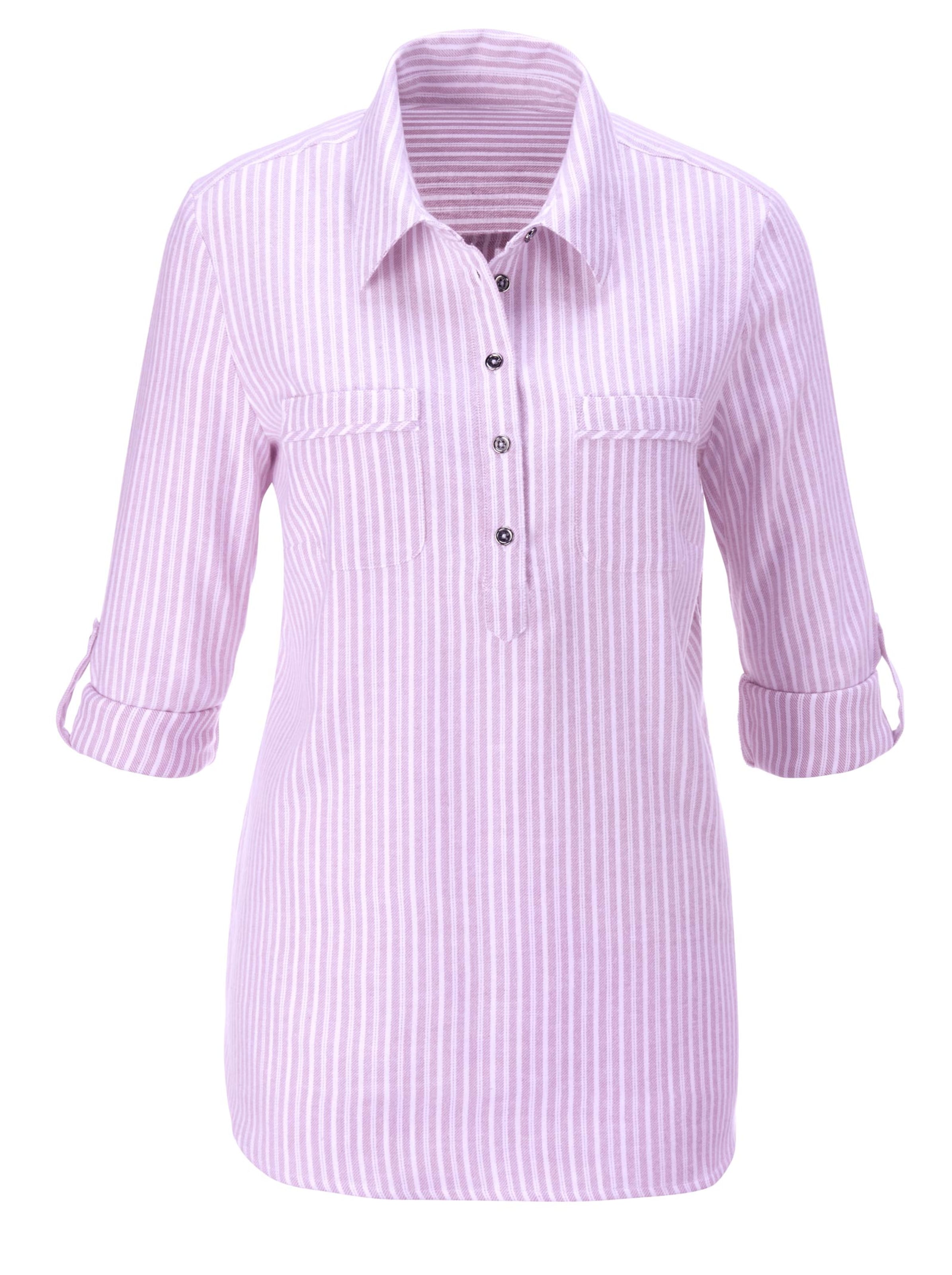Flanell-Bluse - rosé-gestreift