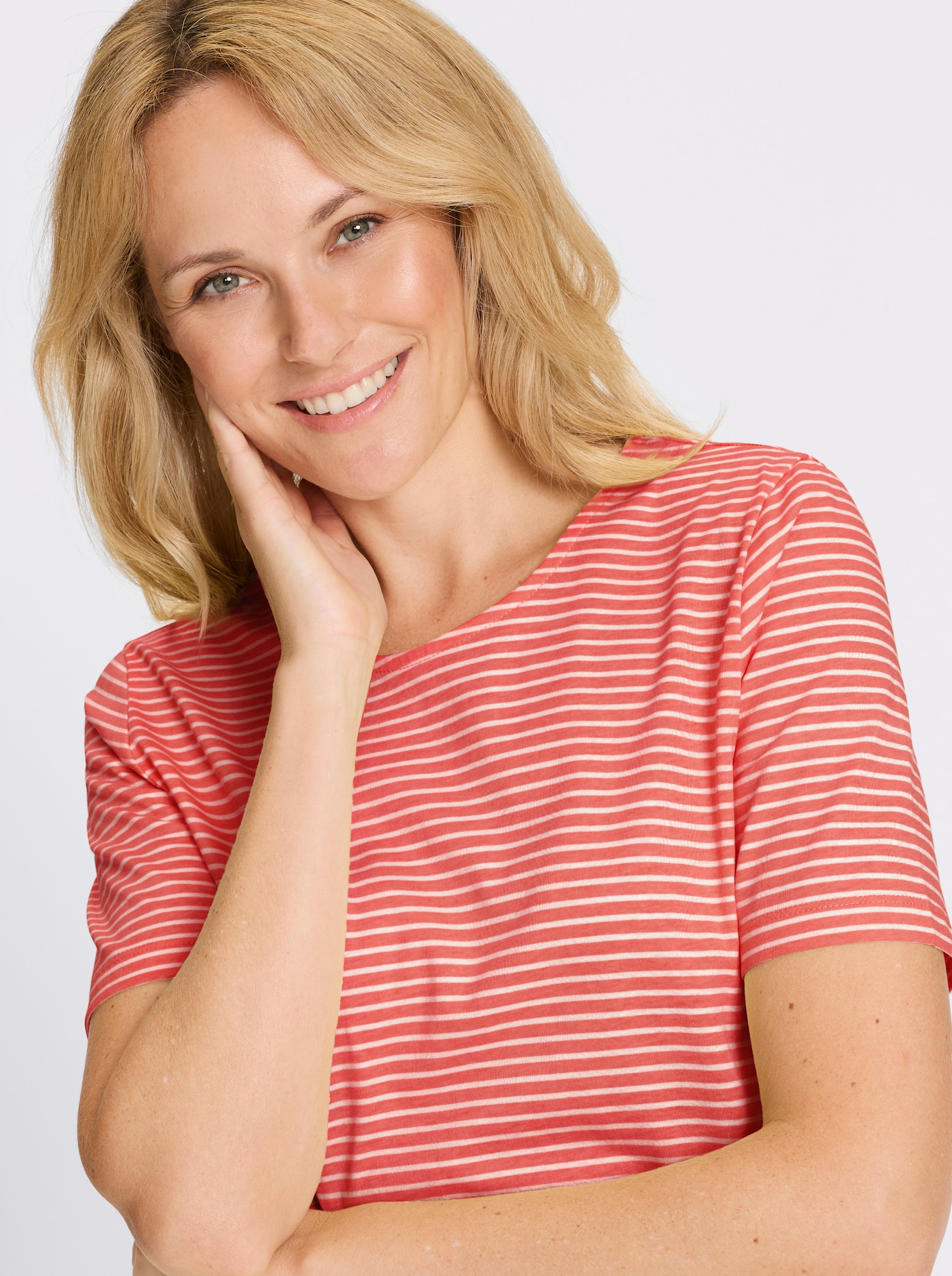 Ringelshirt aus reiner Baumwolle - koralle-ecru-geringelt