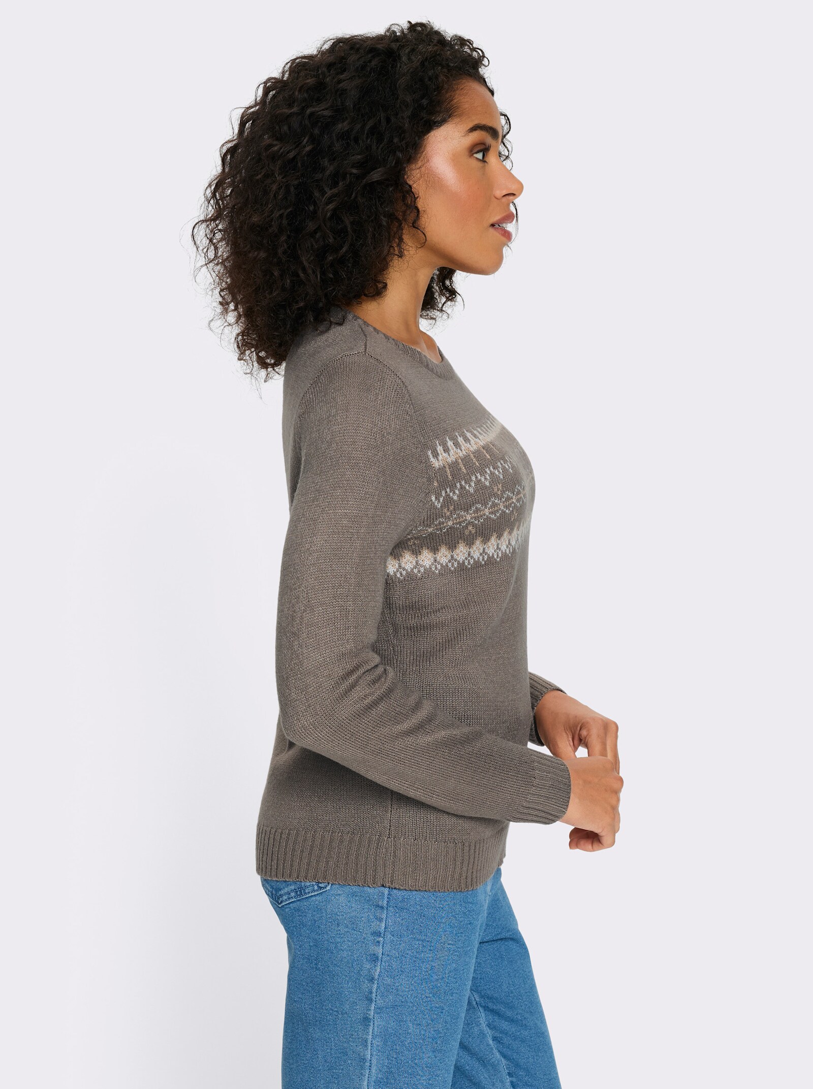 Langarm-Pullover mit Jacquard-Muster - taupe-beige-gemustert