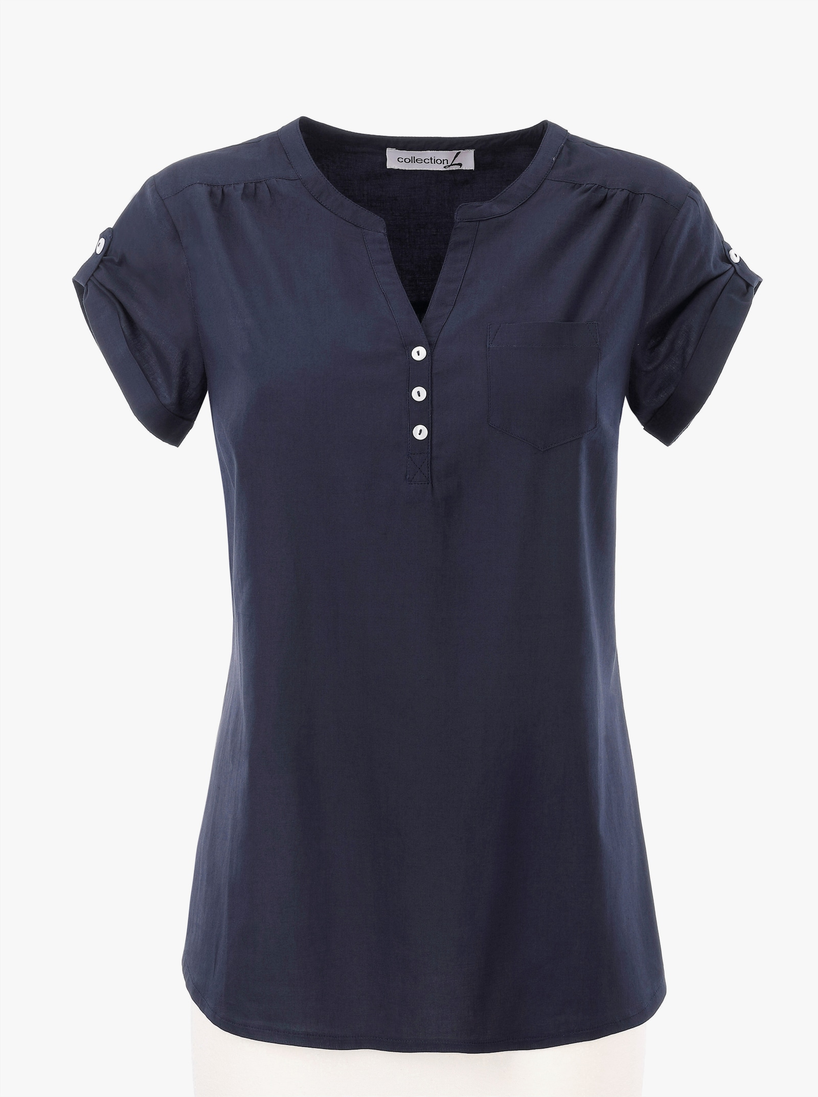 Blouse met korte mouwen en korte knoopsluiting - marine