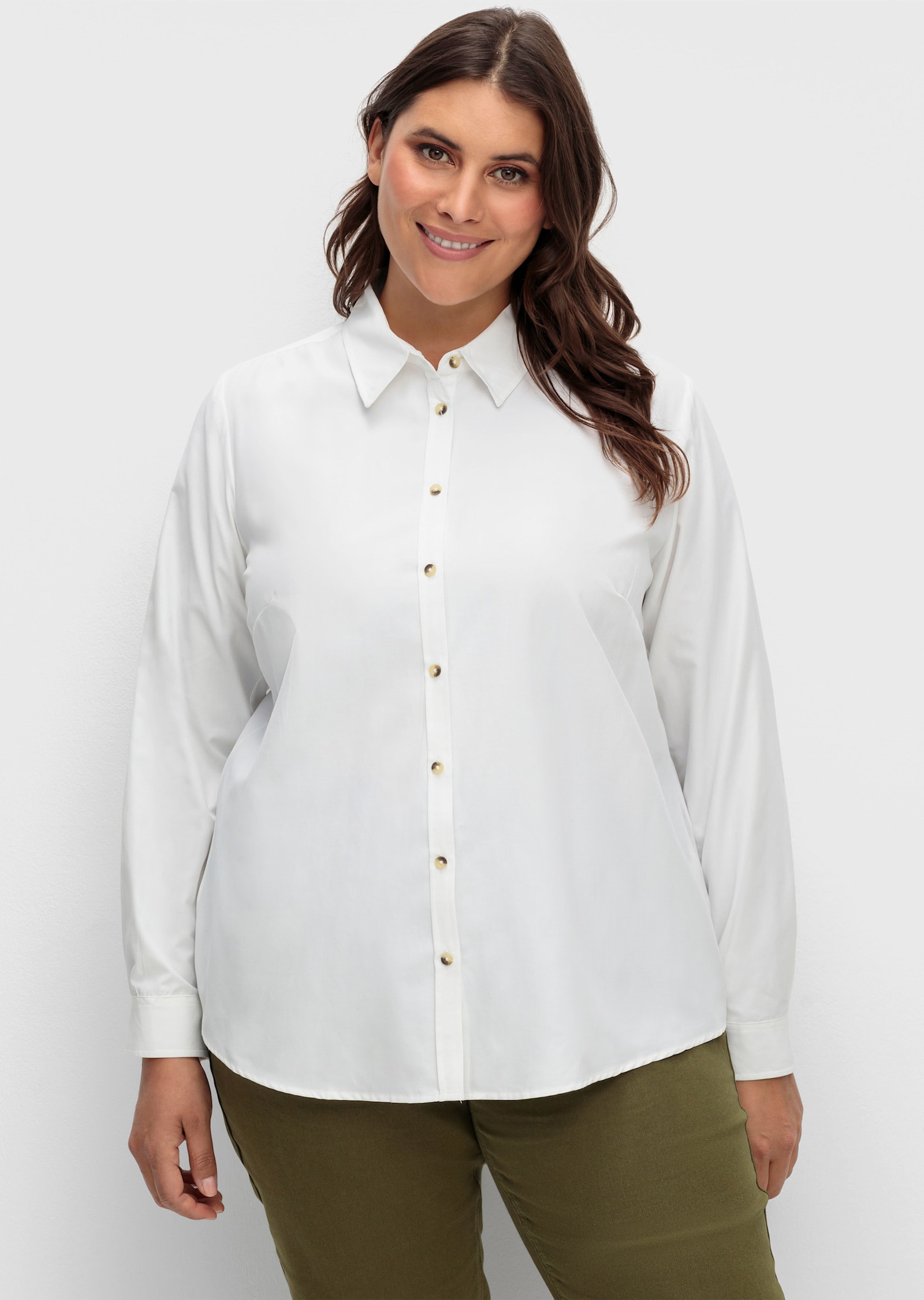 Langarmbluse mit Knöpfen in Horn-Optik, pflegeleicht - weiß