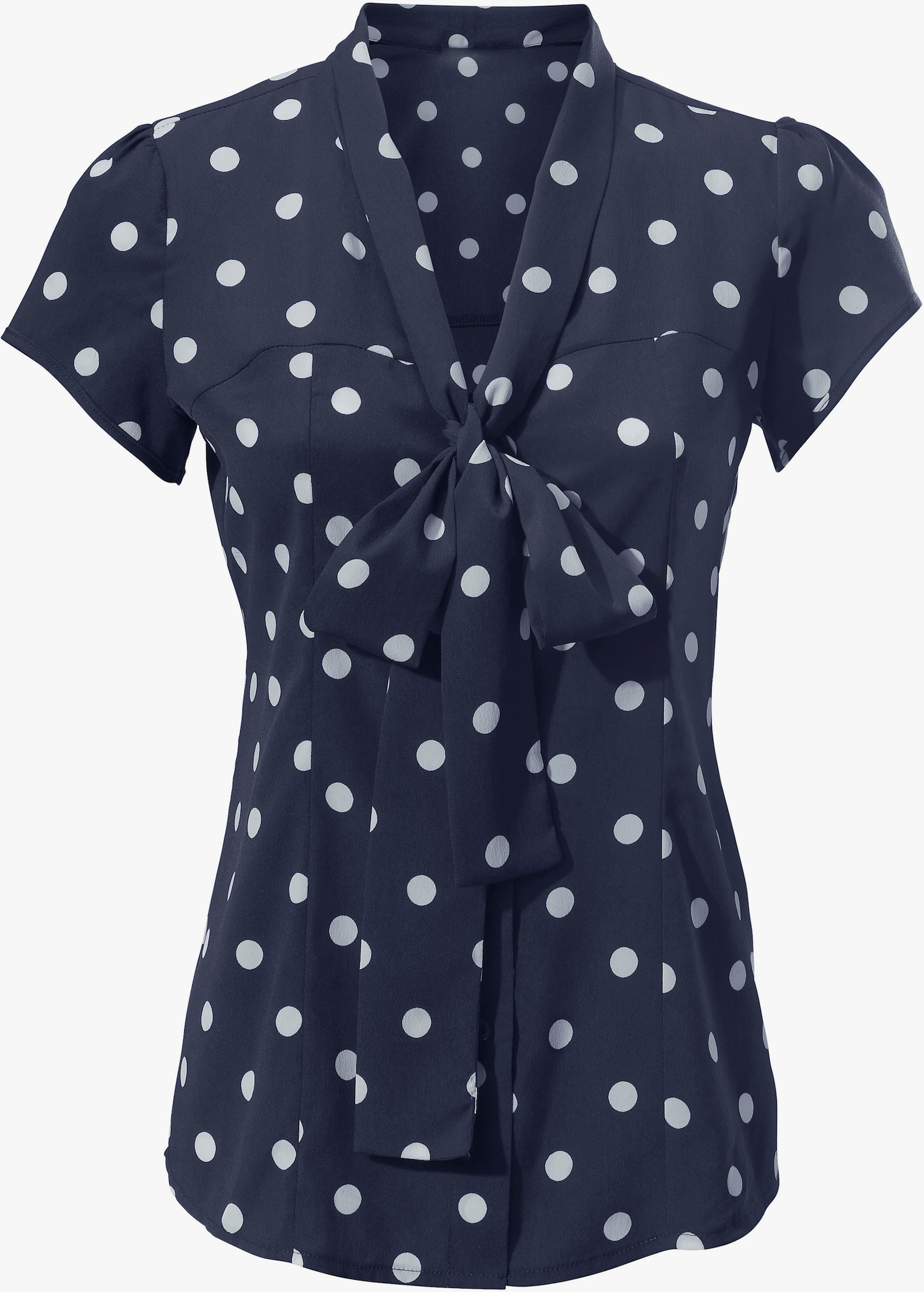 heine Kurzarmbluse im Punkte-Dessin - marine-weiss