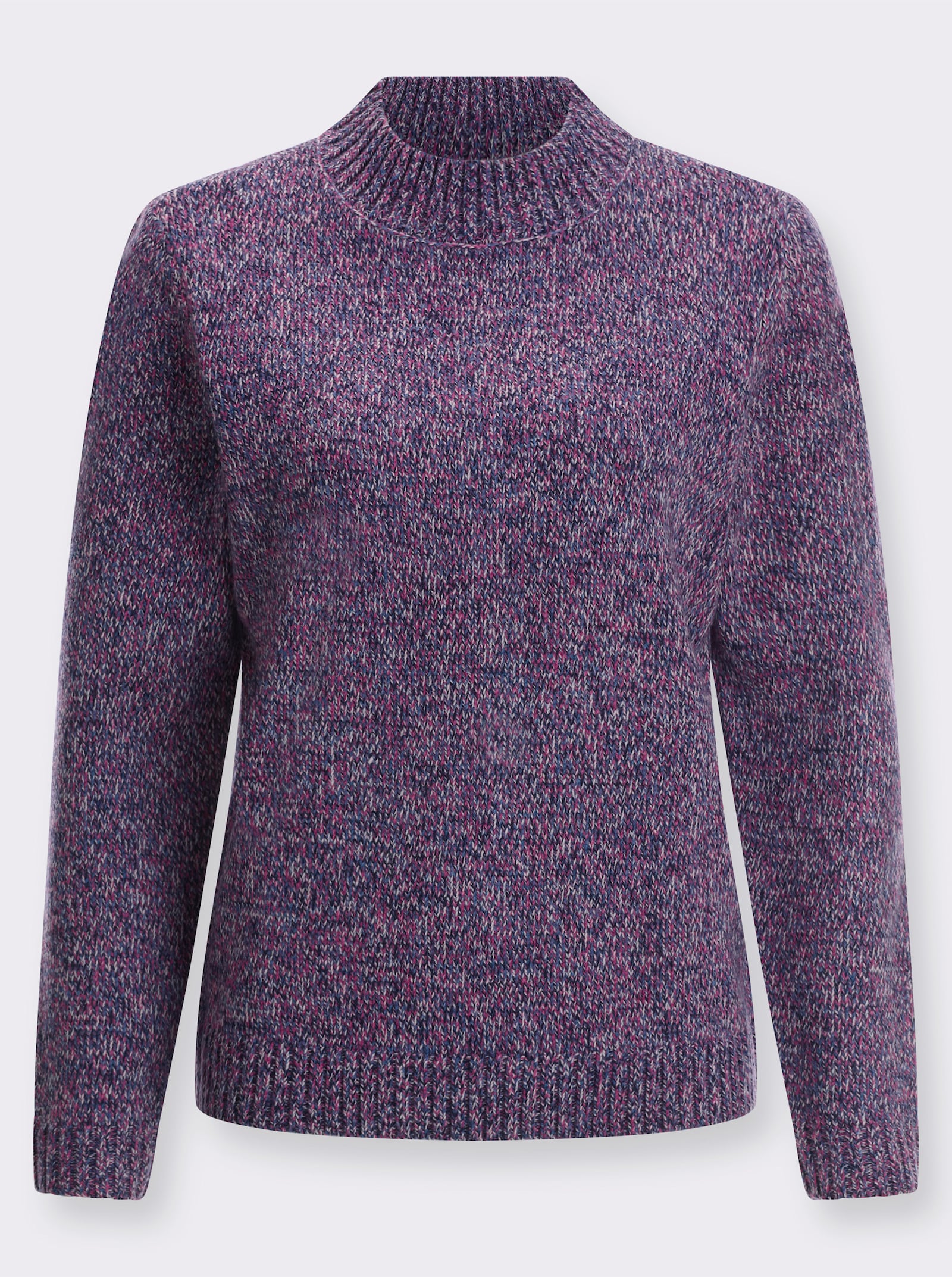 Pullover met opstaande kraag van gemêleerd garen - marine/heide gemêleerd