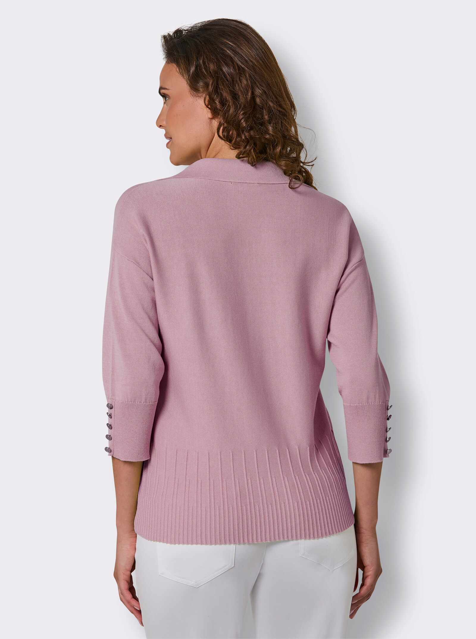 CREATION L PREMIUM Polopullover aus Querstrick - rosé