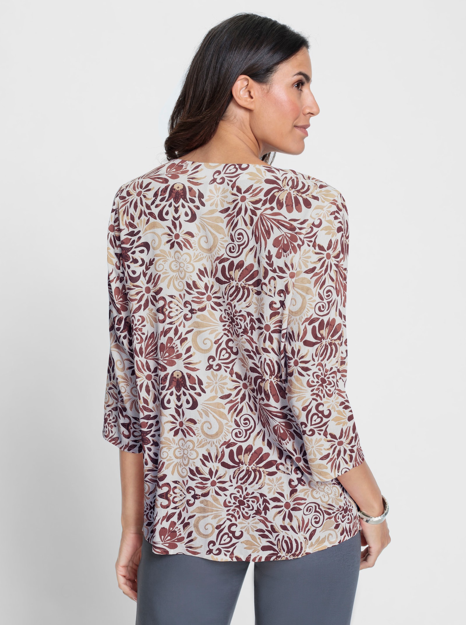 Druckbluse mit Kellerfalte - beige-sand-bedruckt