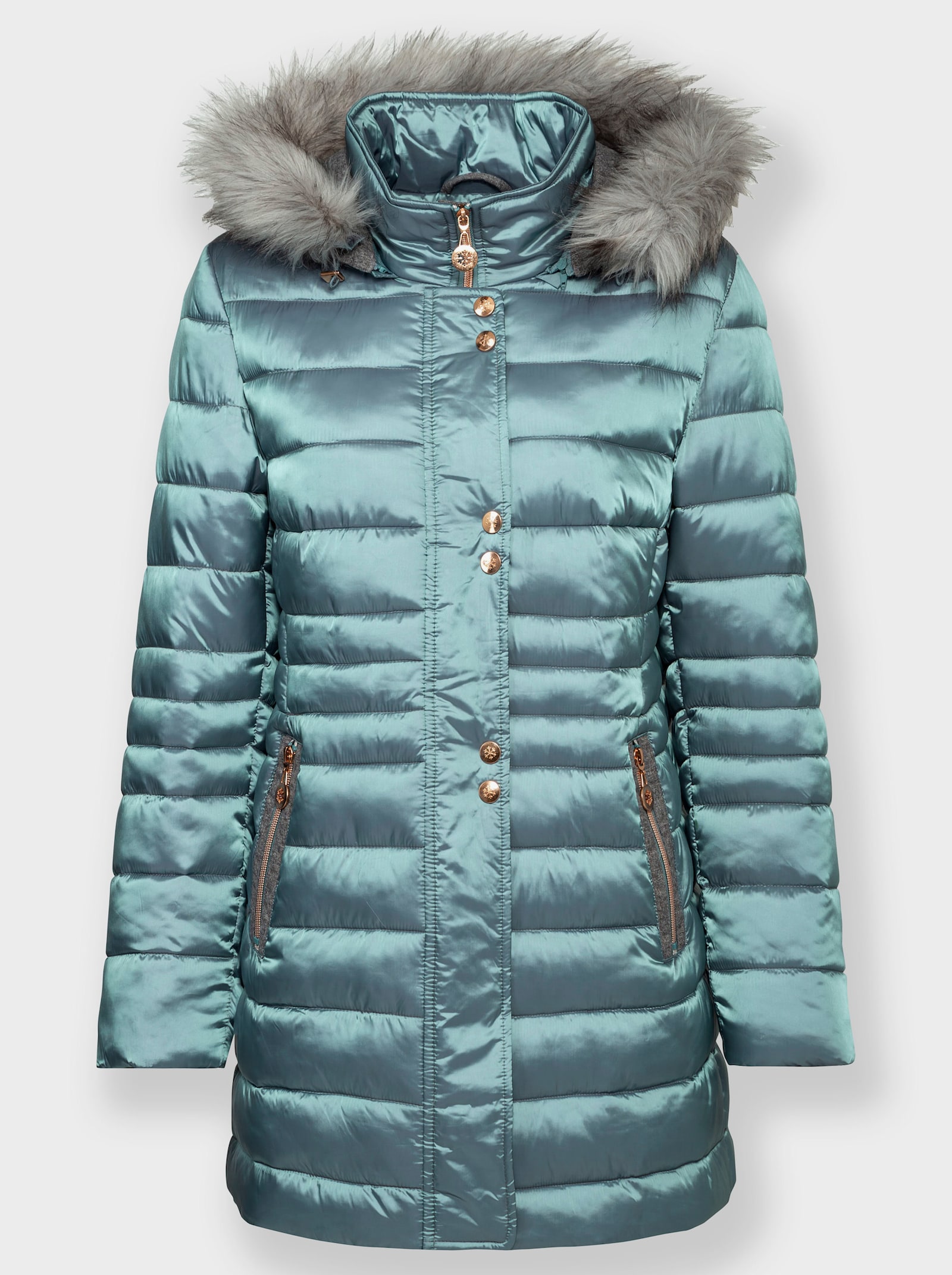 Steppjacke mit Pelz-Imitat - jade