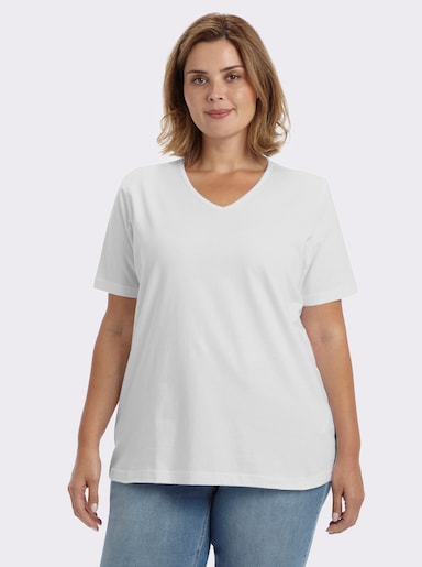 Kurzarmshirt mit V-Ausschnitt - weiß