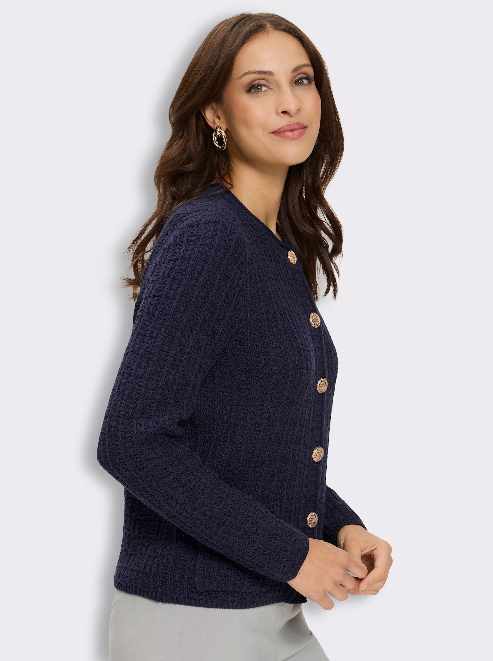 Strickjacke mit goldfarbenen Schmuckknöpfen - marine