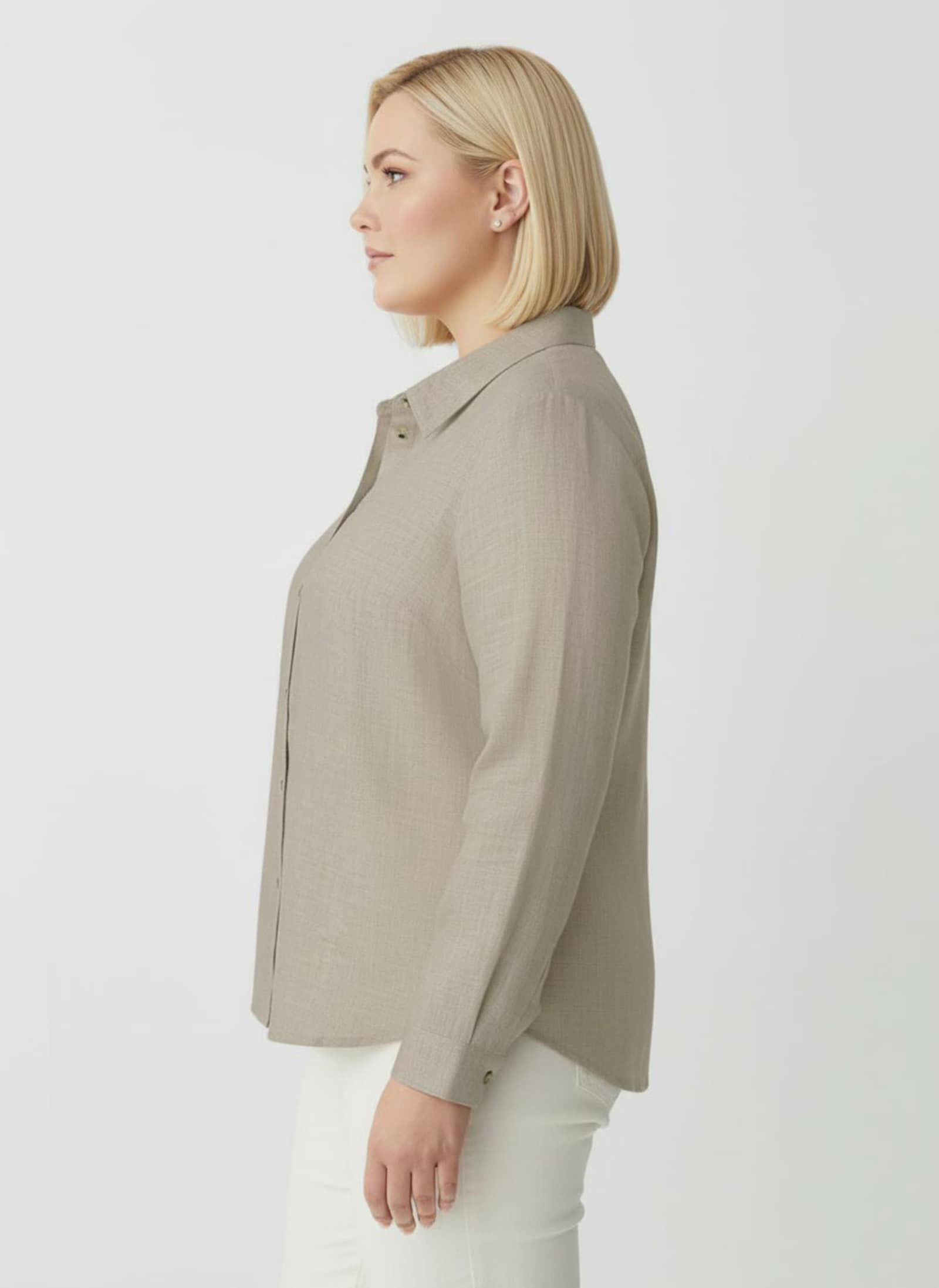 Hemdbluse aus Baumwoll-Stoff - champagner-meliert