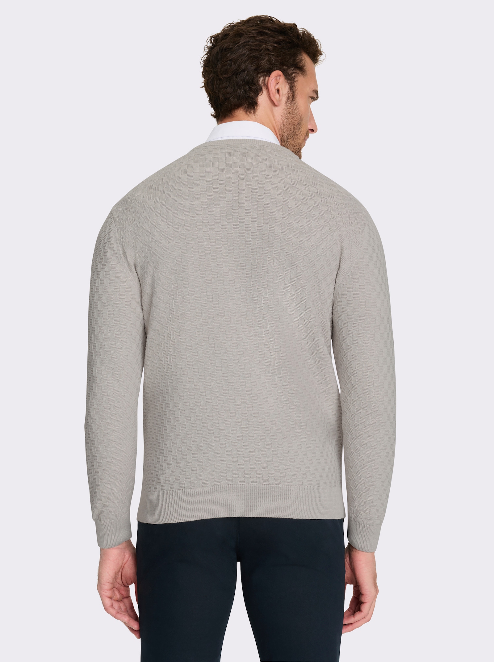 Marco Donati Rundhalspullover im Schachbrett-Muster rundum - hellgrau