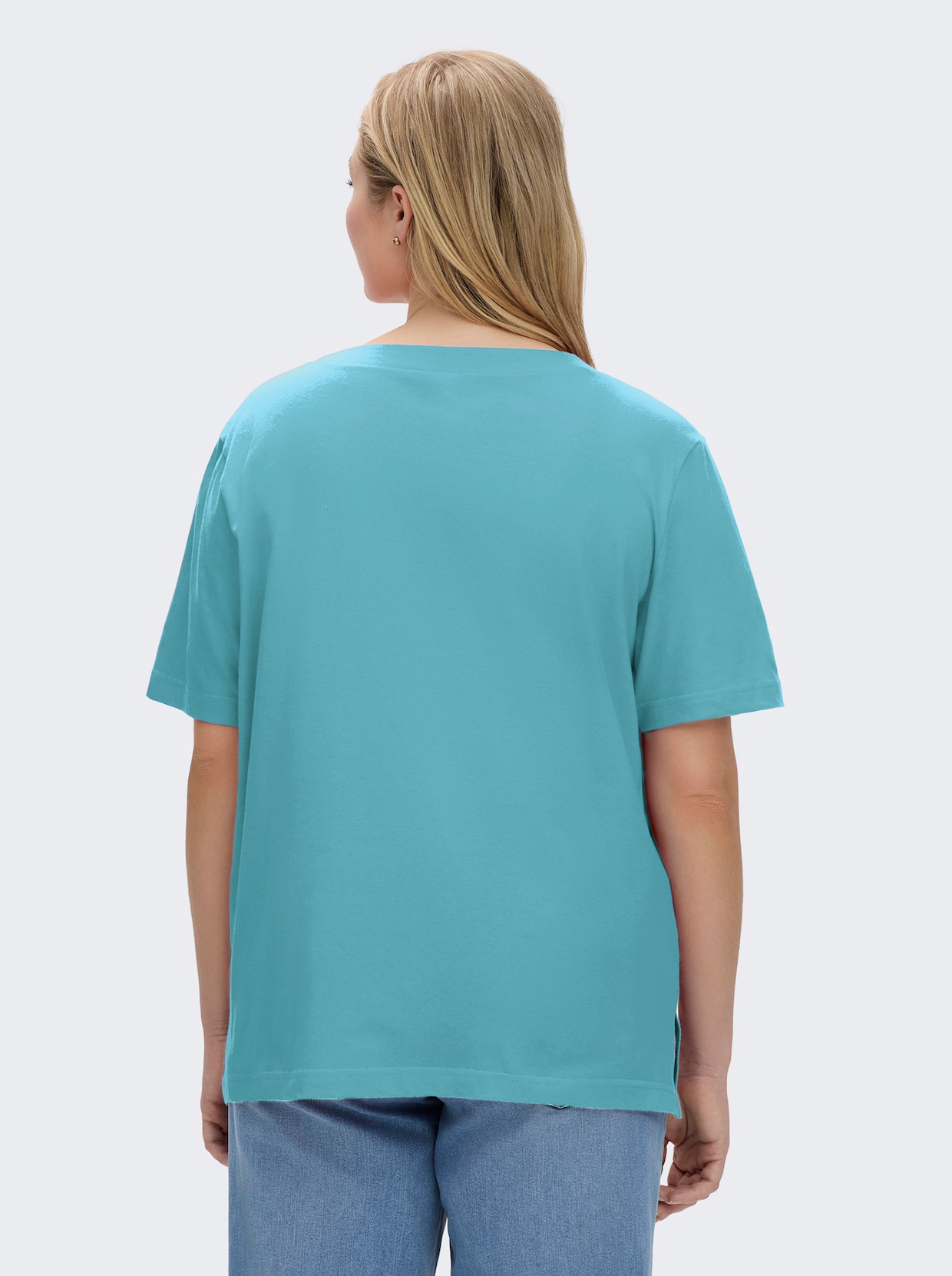 Kurzarmshirt mit Muschel-Druck - türkis