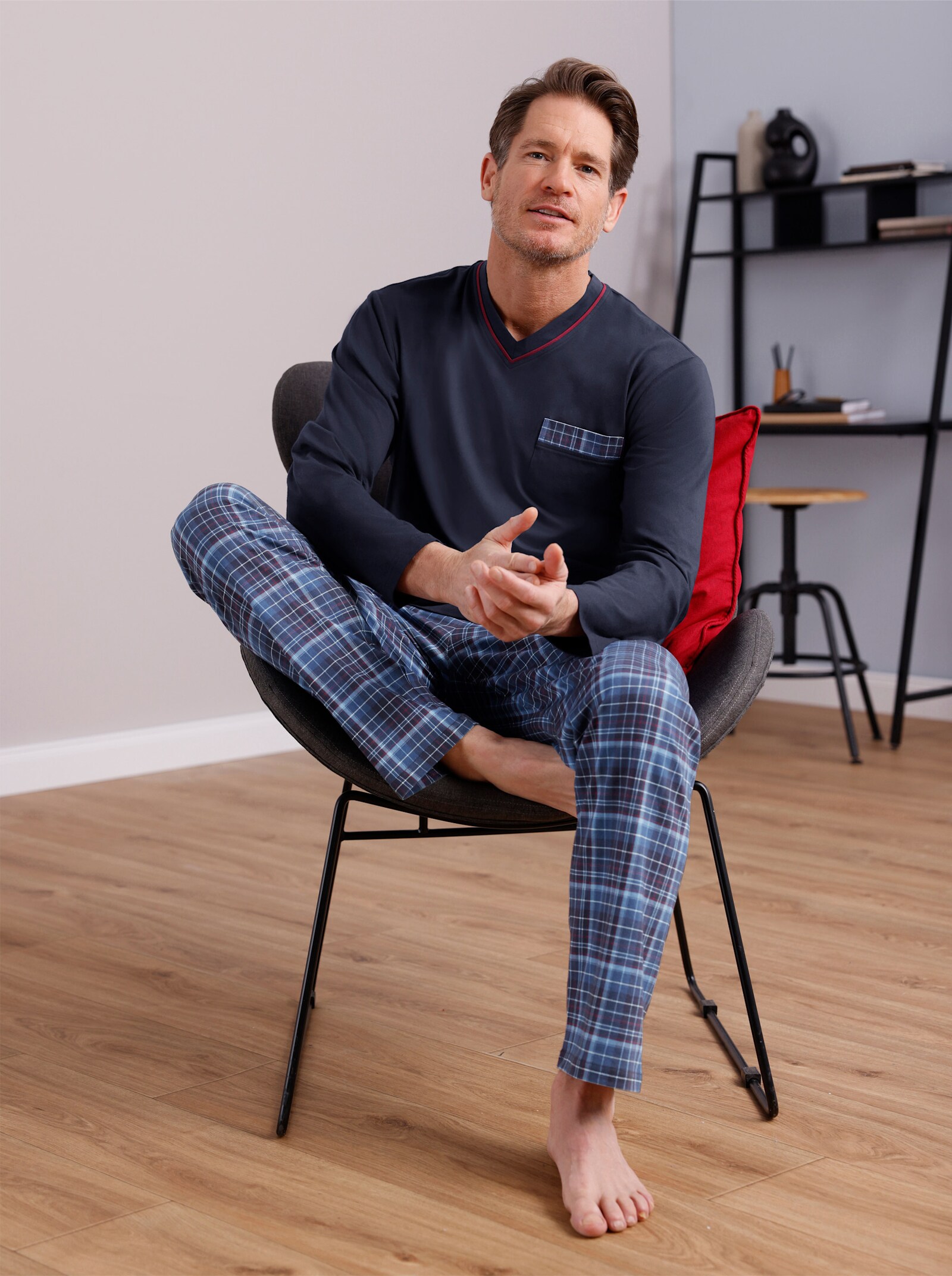 wäschepur men Schlafanzug - marine-dunkelrot-kariert