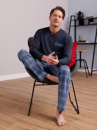 wäschepur men Schlafanzug - marine-dunkelrot-kariert