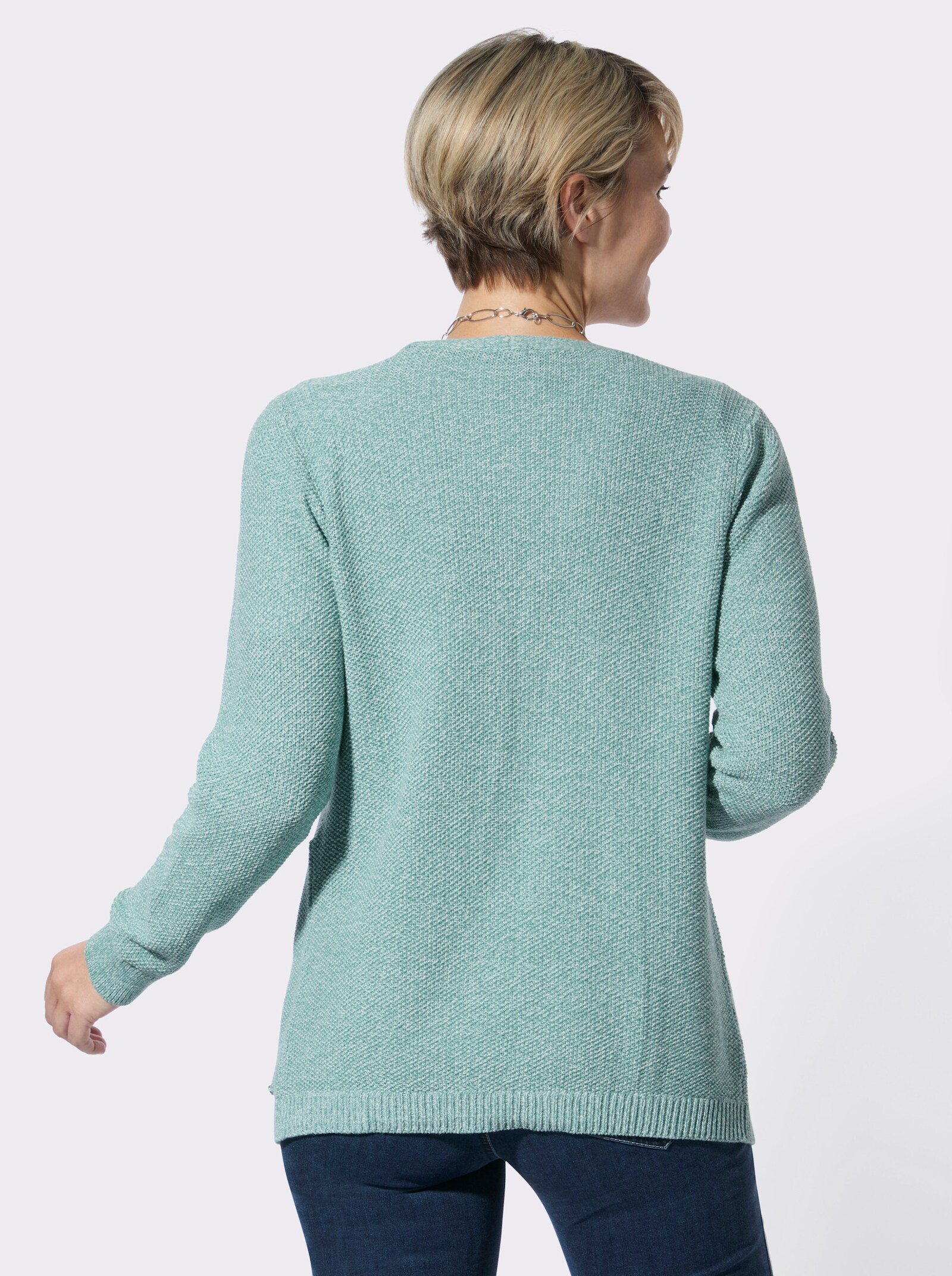 Strickjacke in verschlussloser Form - salbei-ecru-meliert