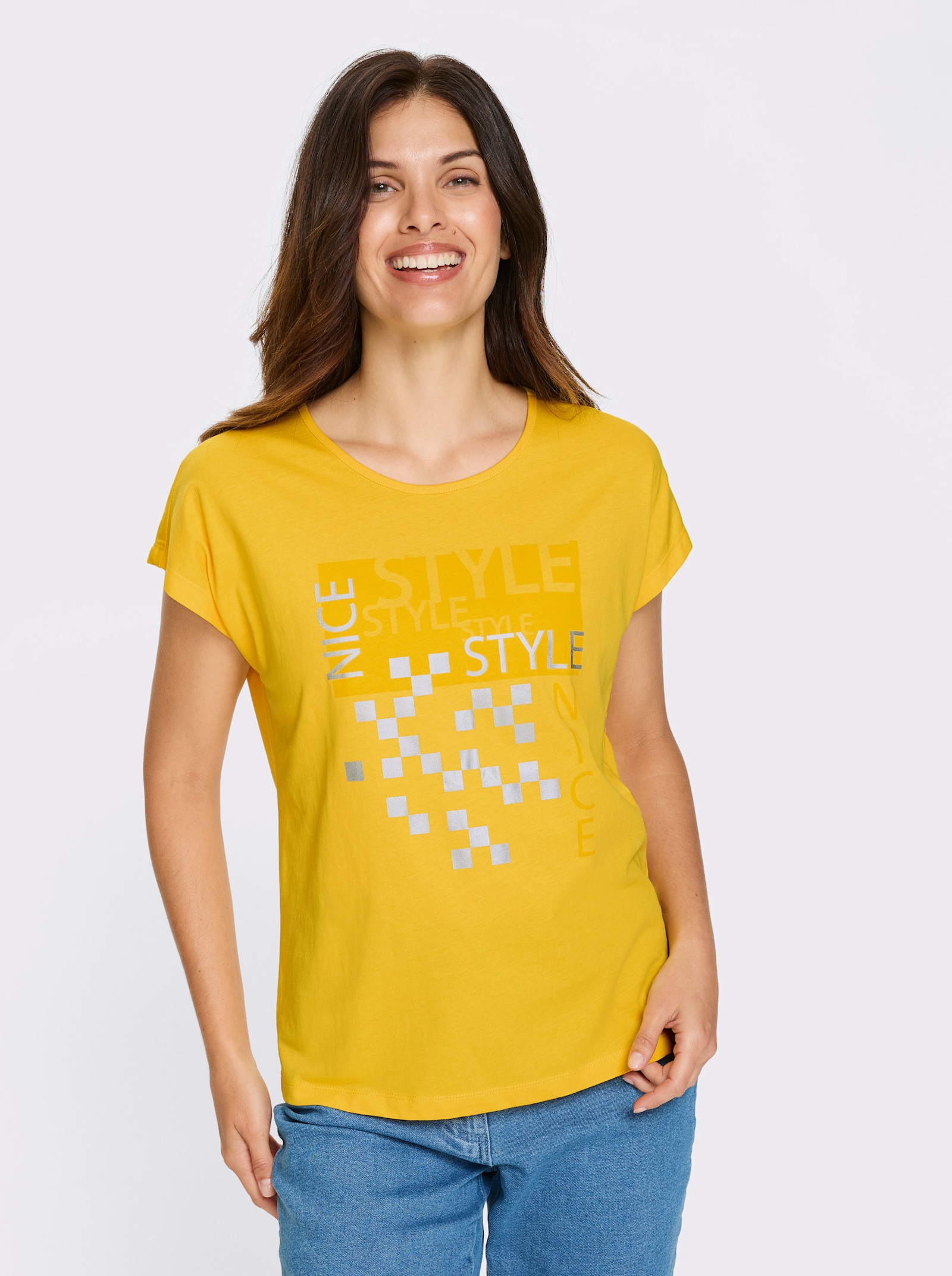 Kurzarmshirt mit silberfarbenen Effekten - sonnengelb