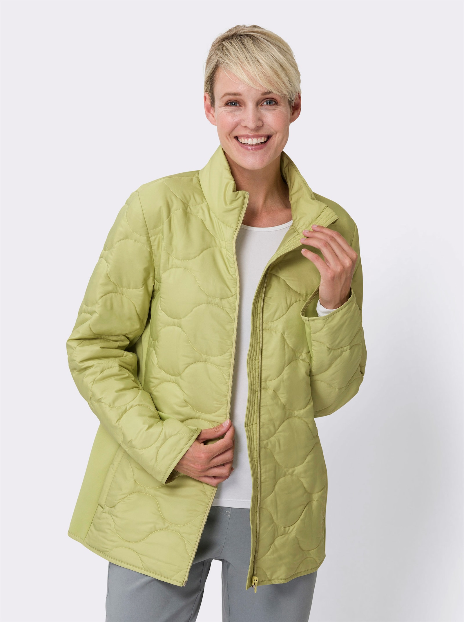 Prošívaná bunda s vlnitým prošíváním - světlezelená