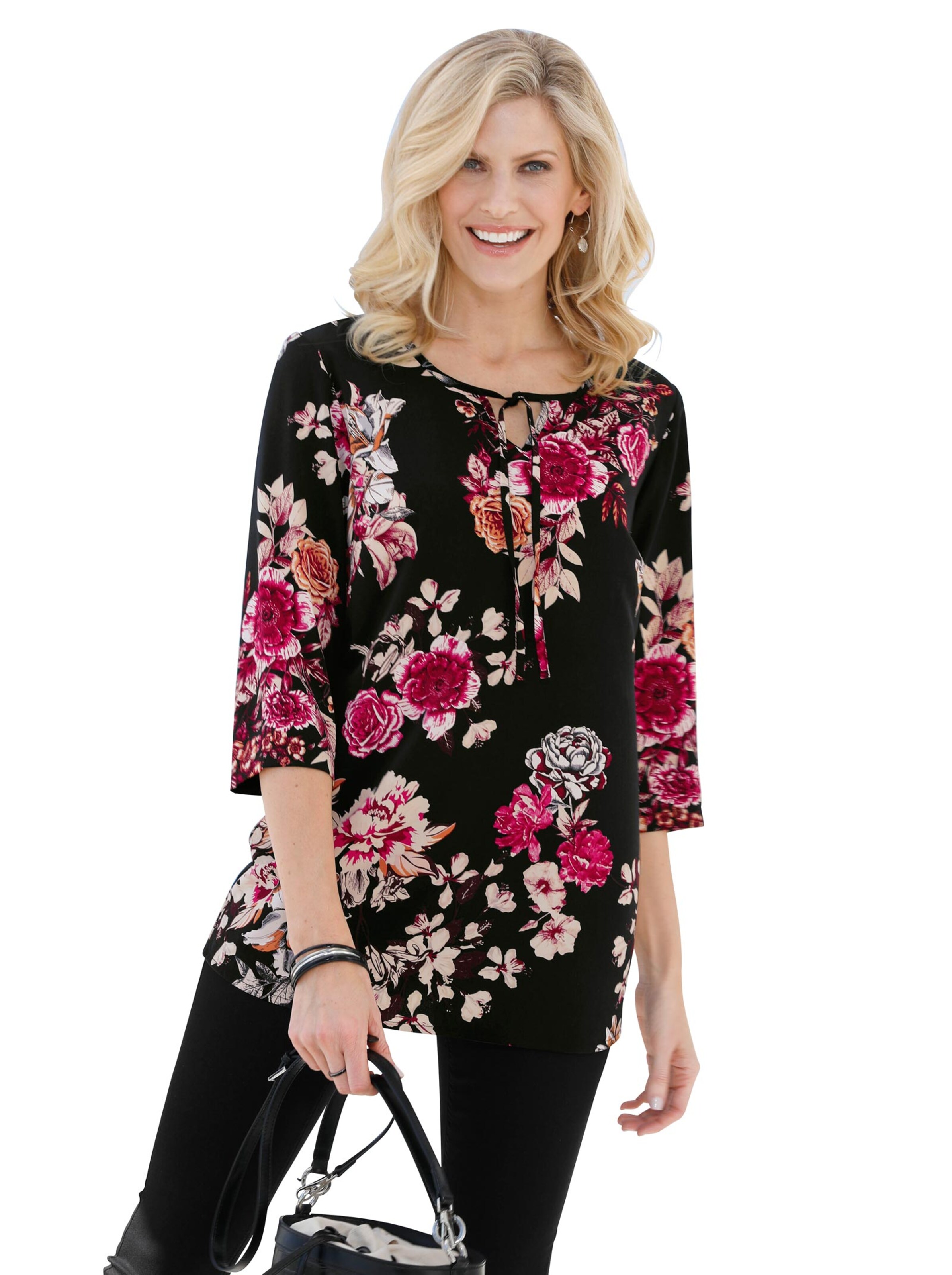 Schlupf-Bluse - schwarz-gemustert