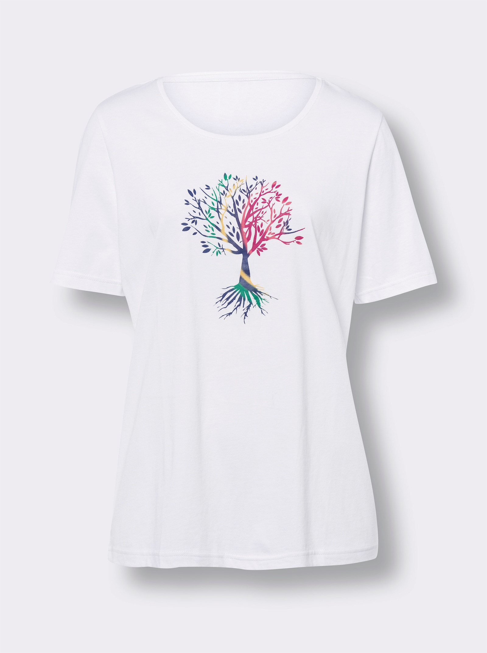 Kurzarmshirt mit platziertem Druck - weiss-jeansblau