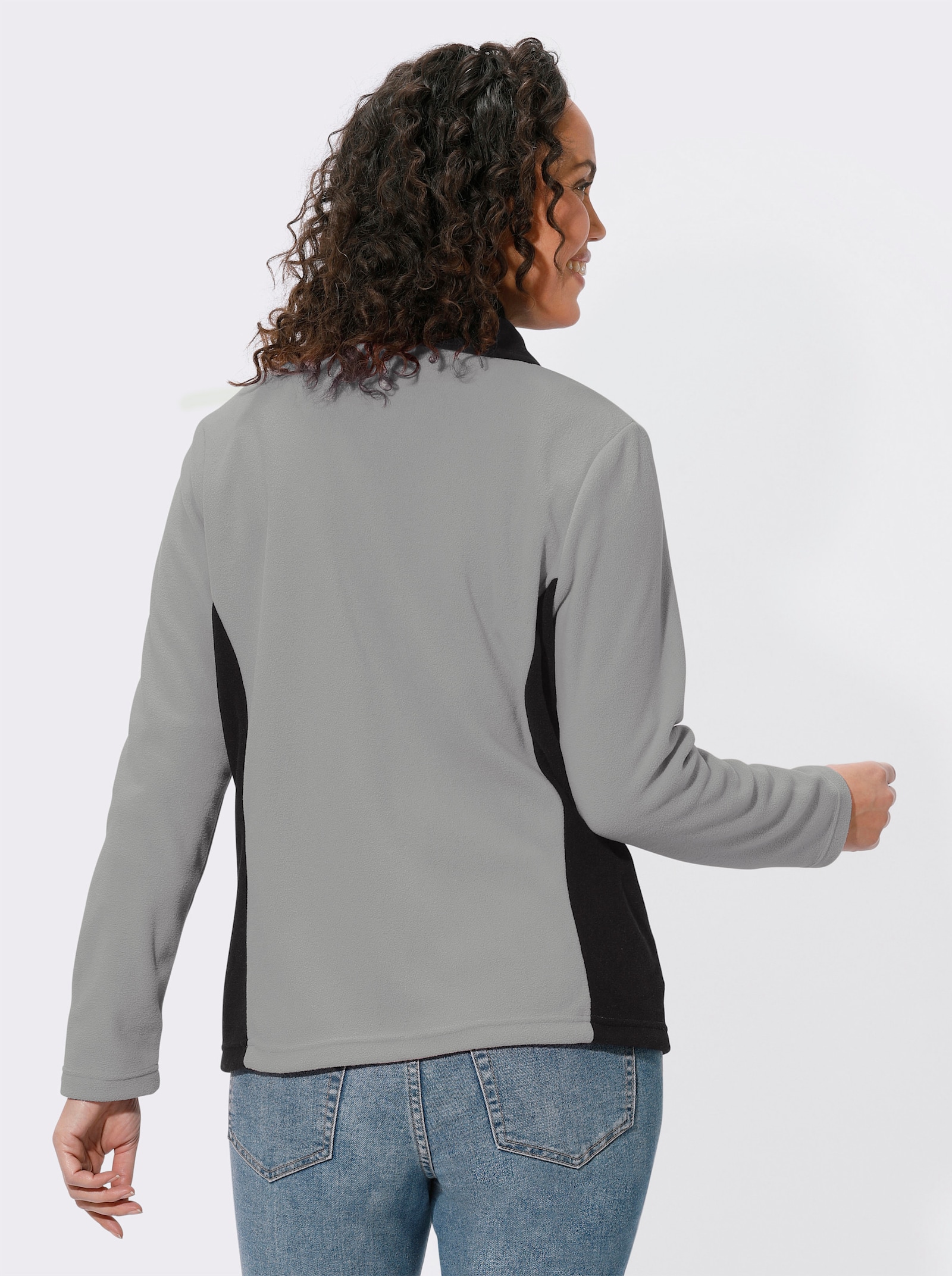 Fleecejacke mit Kontraststreifen - steingrau-meliert