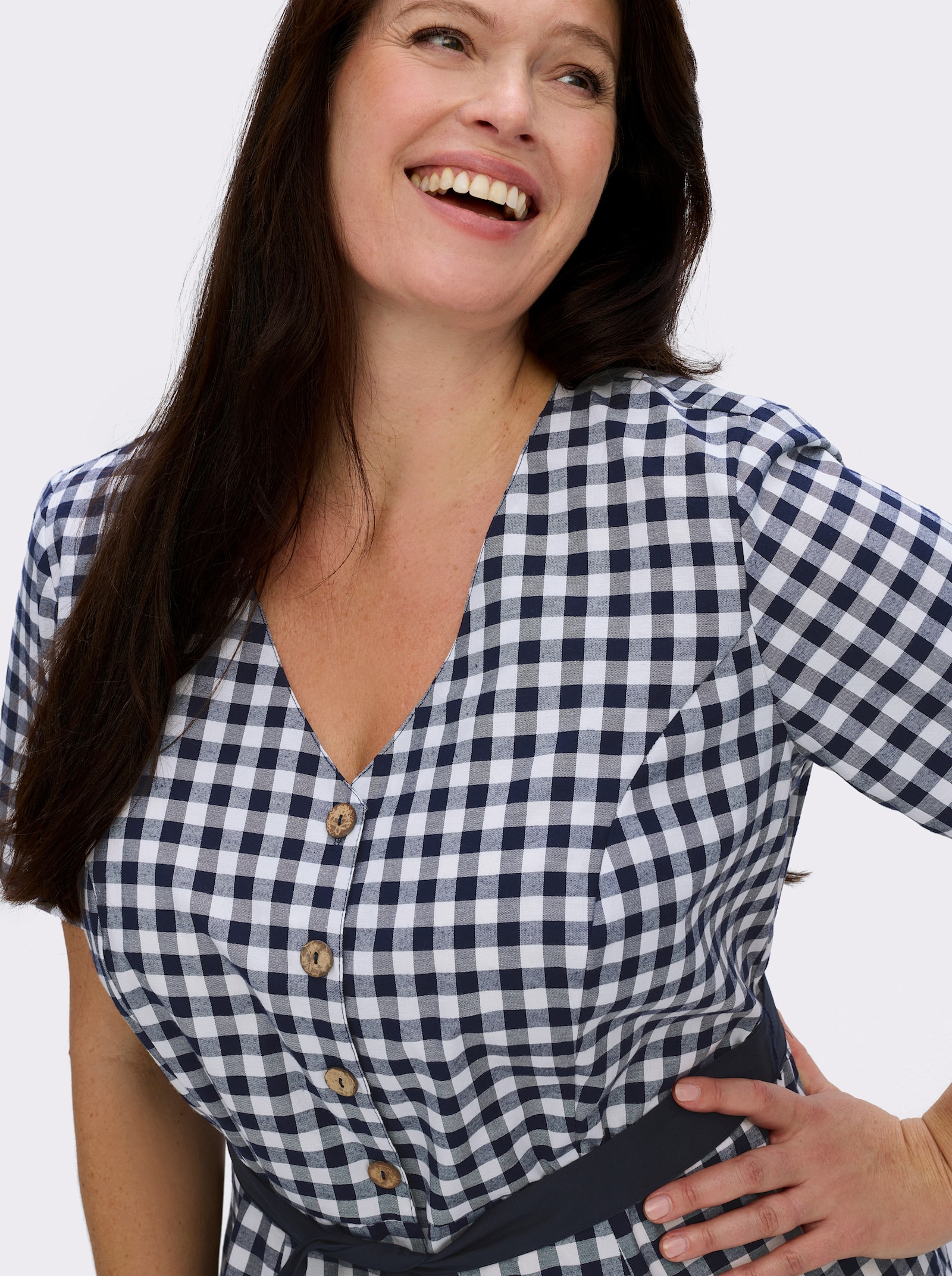  Trachtenkleid mit Bindegürtel - marine-weiß-kariert