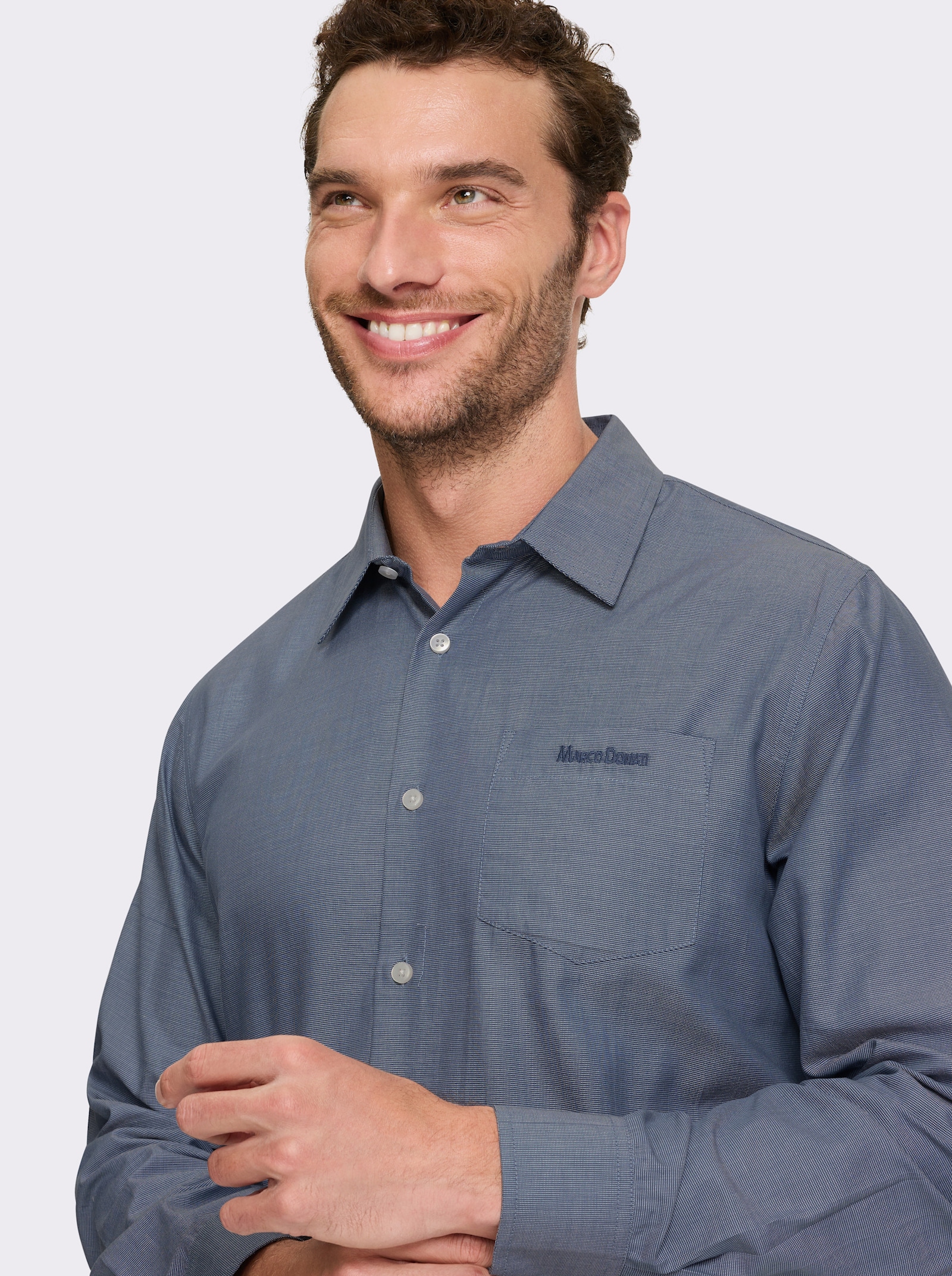 Marco Donati Langarmhemd , fleckgeschützt - rauchblau-meliert