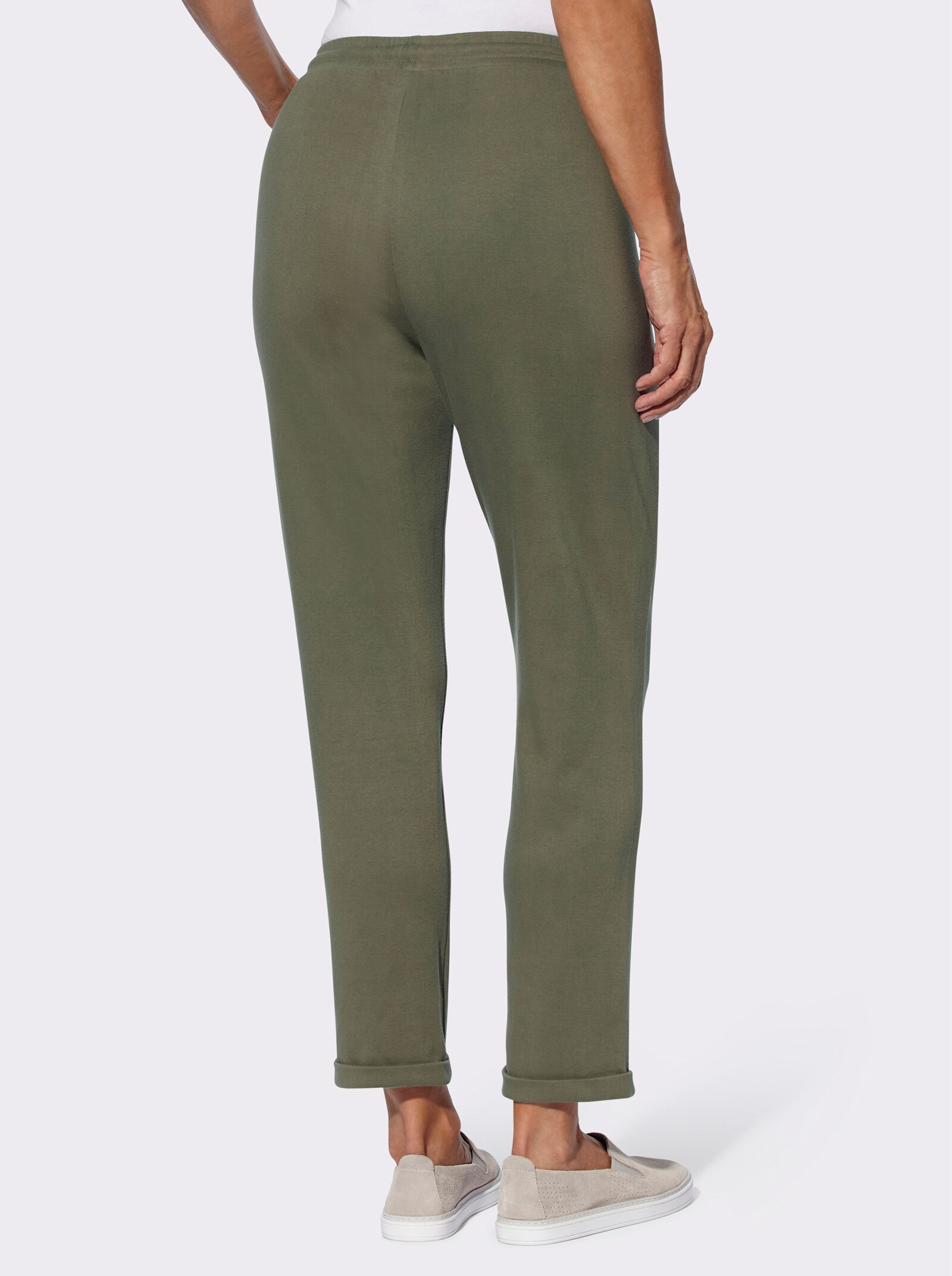 Sweathose mit Blütenstickerei - khaki