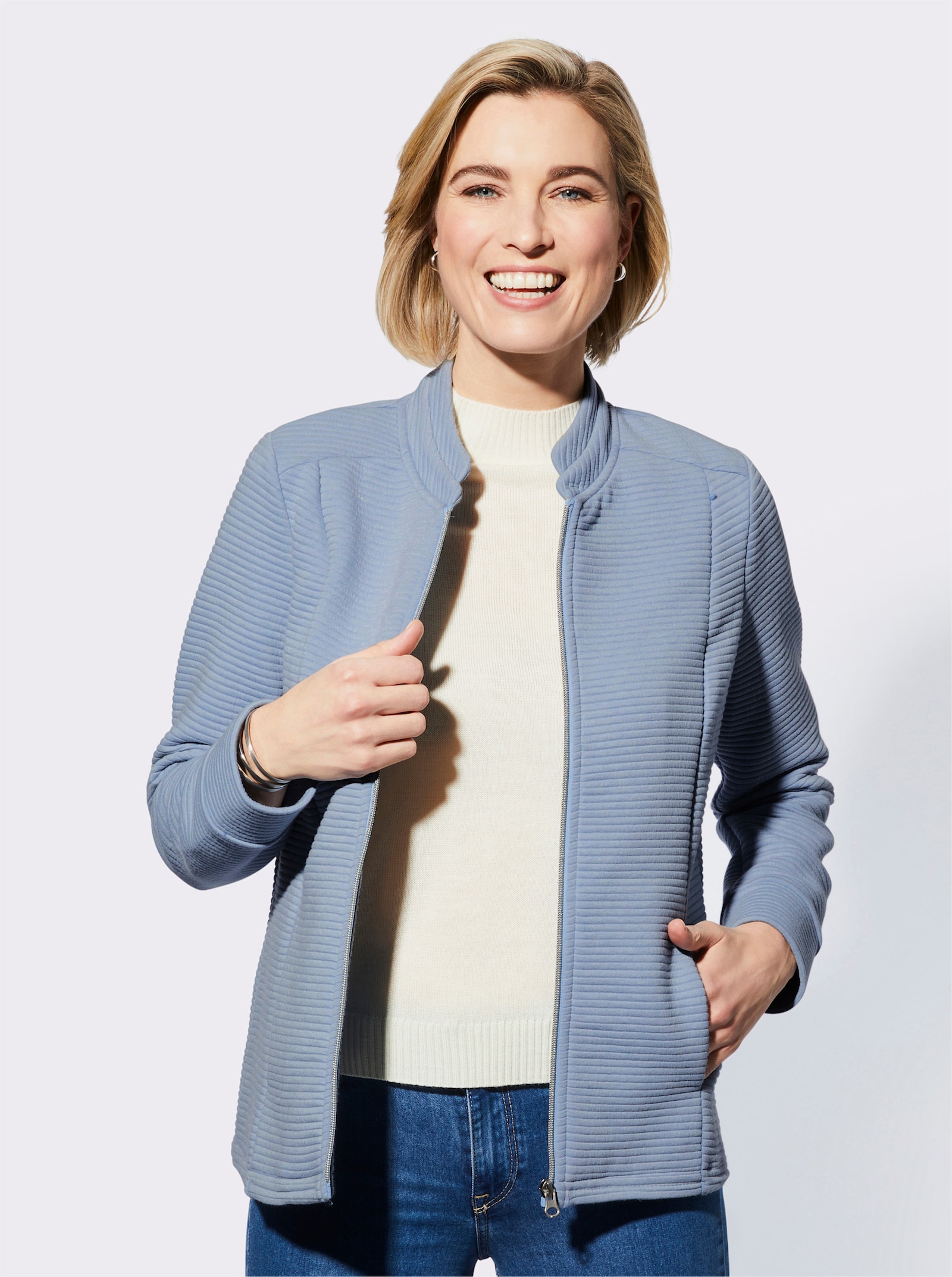 Shirtjasje in riblook - bleu gemêleerd