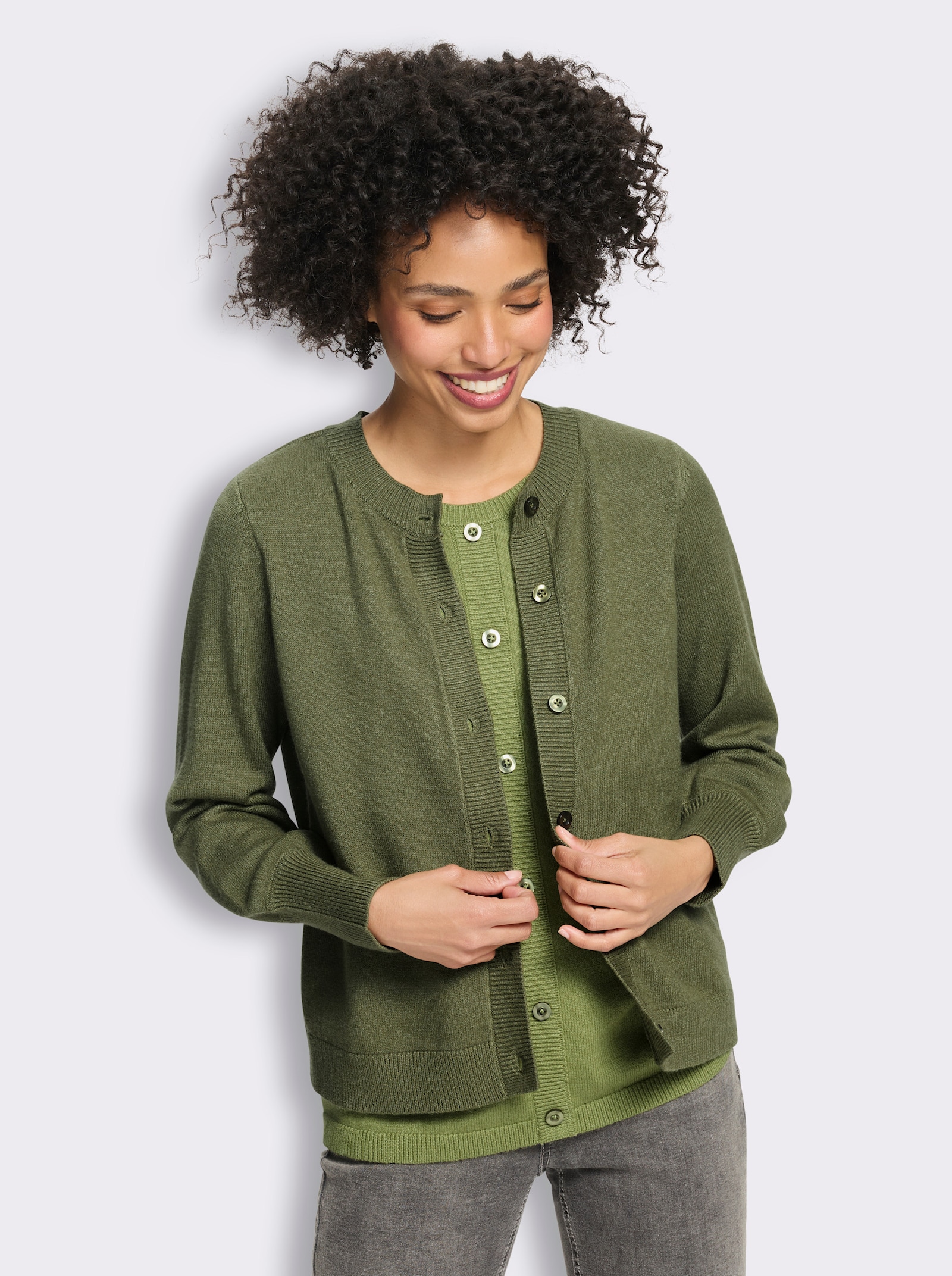 heine Strickjacke in 2-in-in-Optik - khaki-schilf-meliert