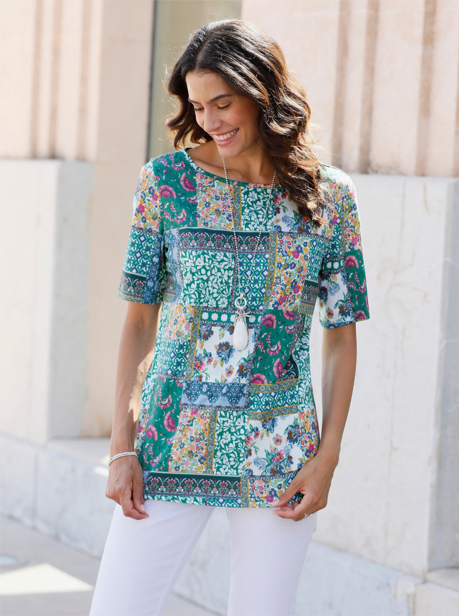 Print-Shirt mit Patchwork-Muster - grün-bedruckt