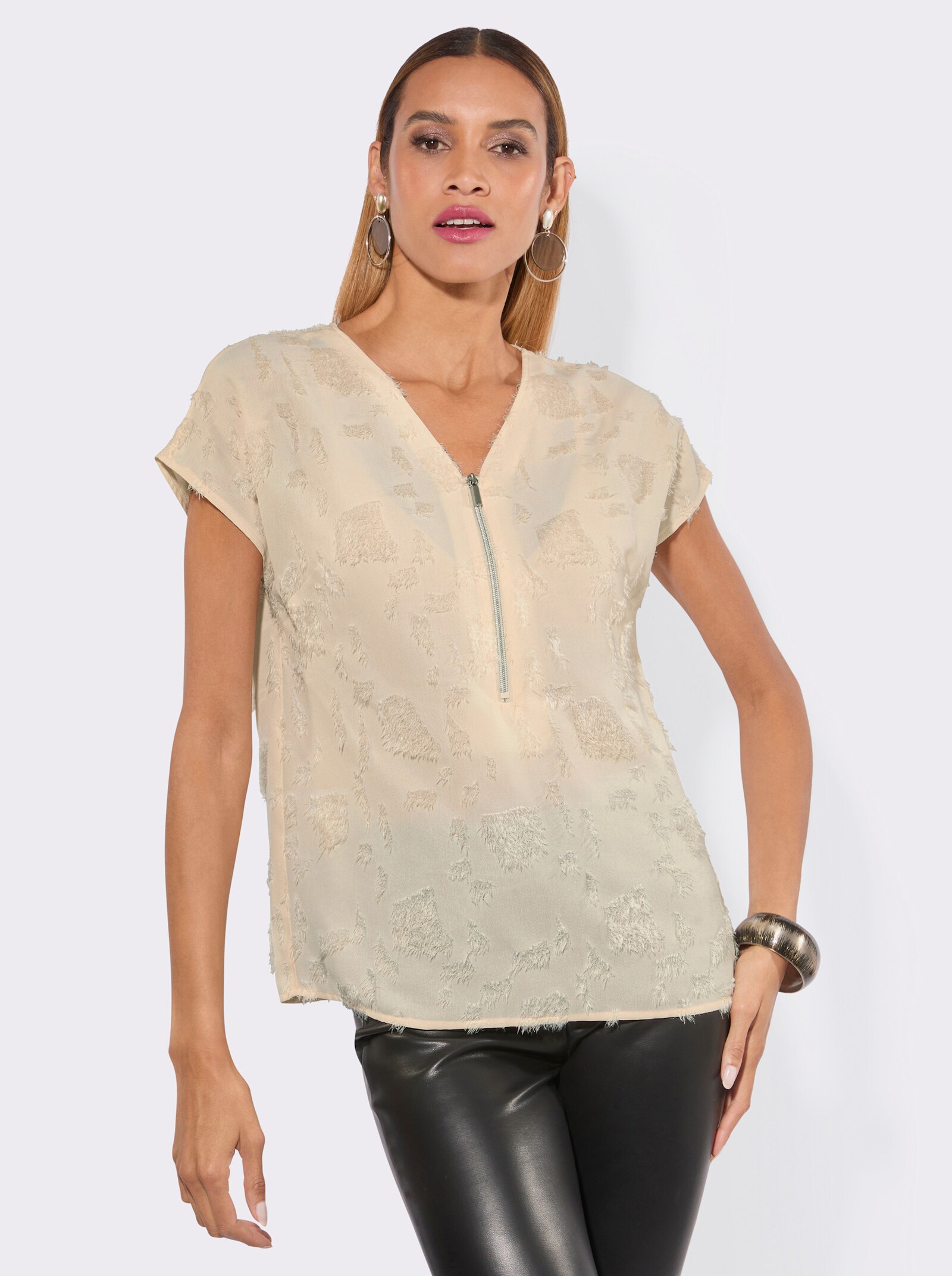 Schlupf-Bluse mit Fransen - elfenbein