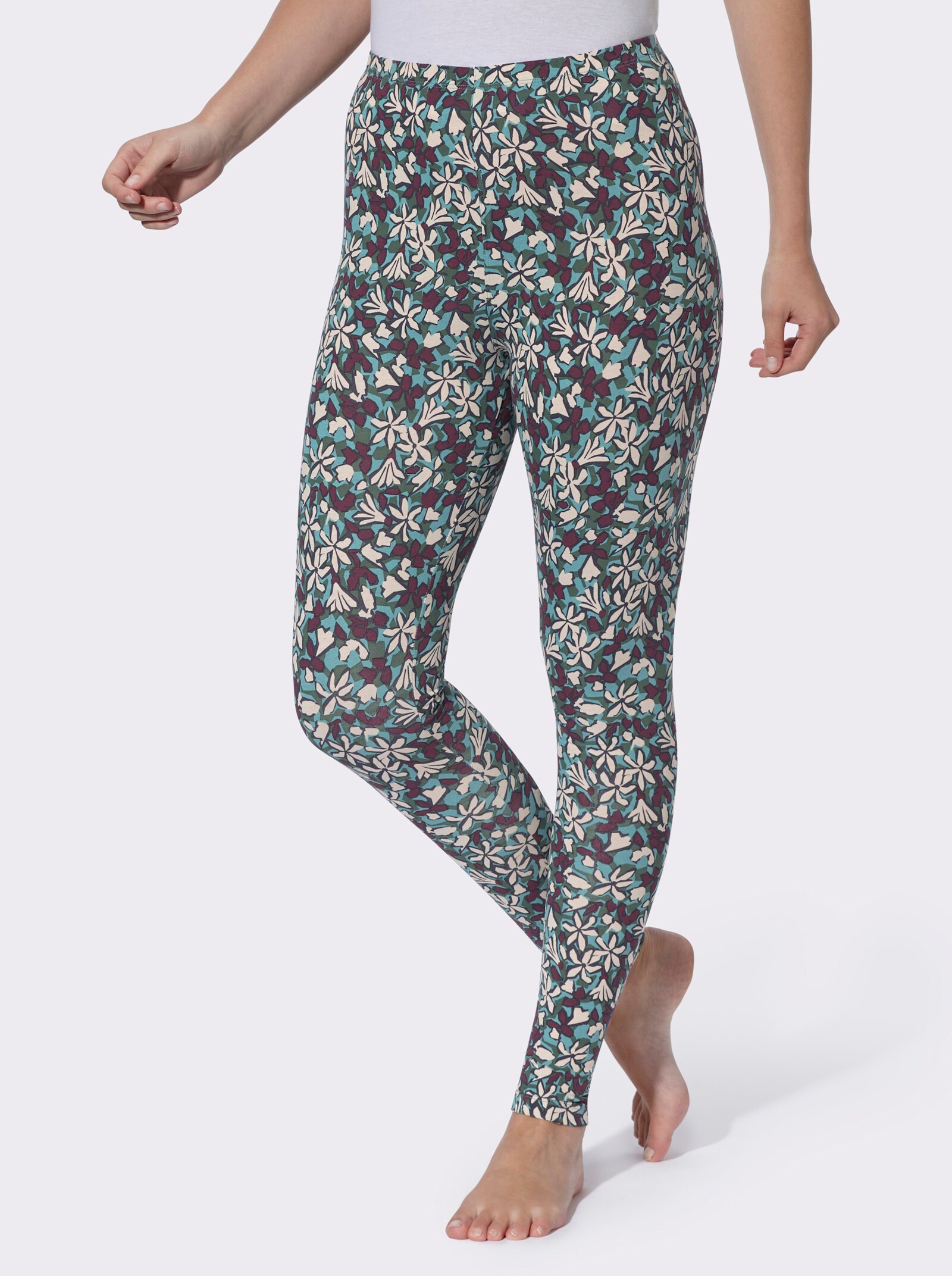 Leggings mit Blumendruck - moos-bedruckt