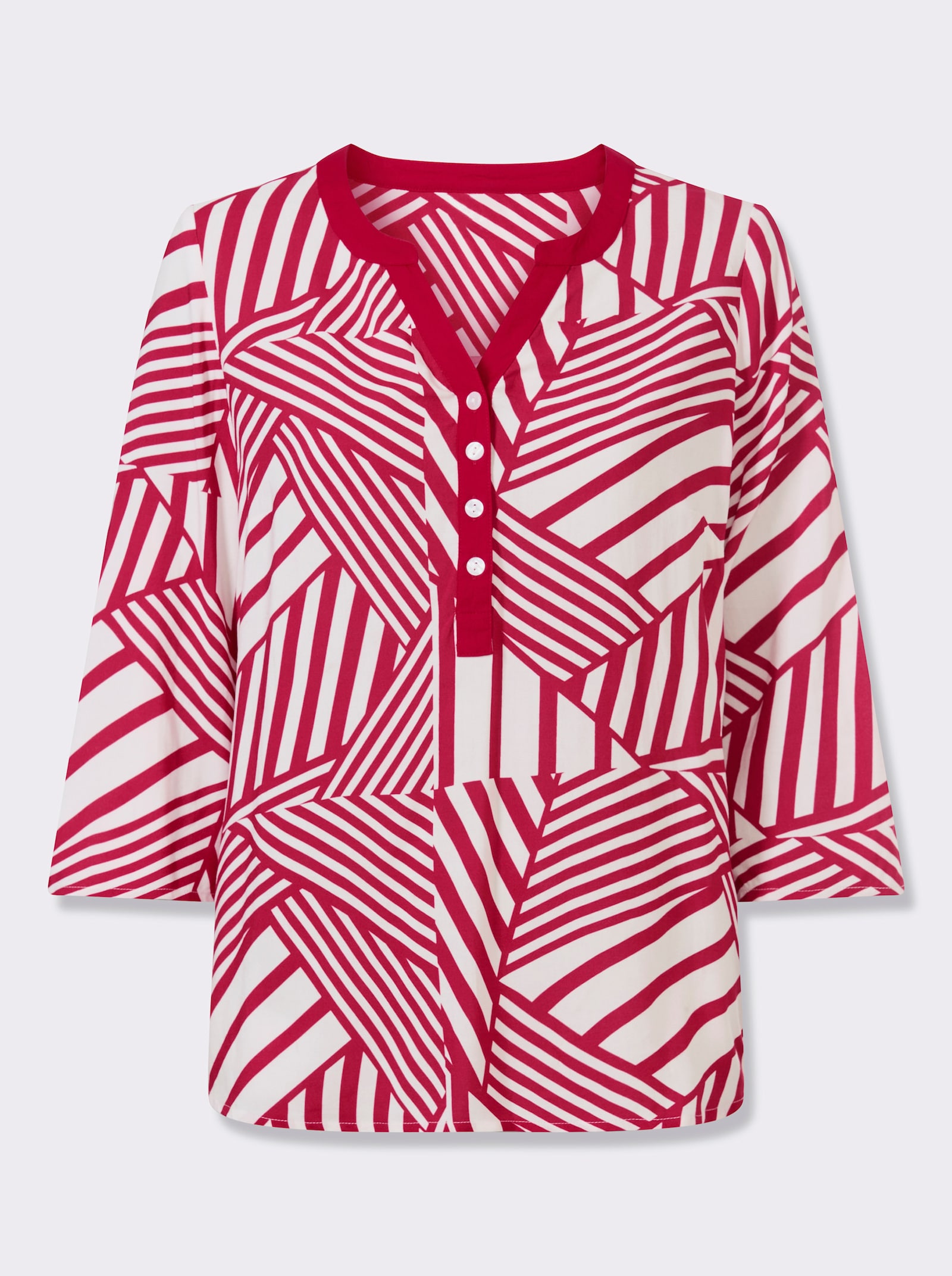 Comfortblouse met plooi achter - rood/wit geprint