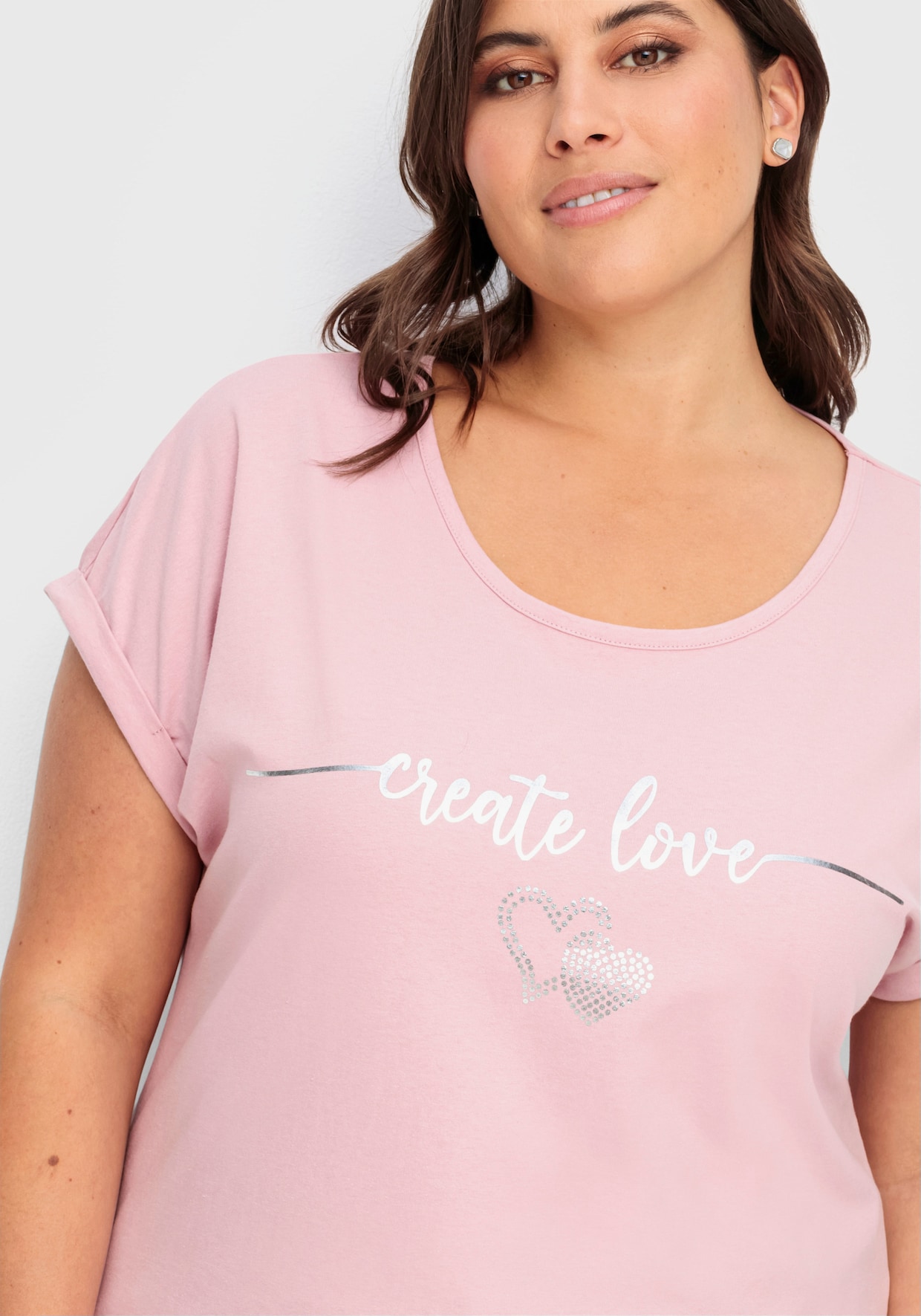 Rundhalsshirt mit Ärmel-Aufschlag - hortensie