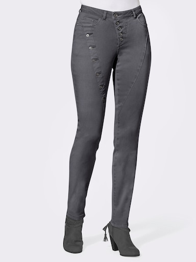 5-Pocket-Jeans mit Zierknopfleiste - anthrazit