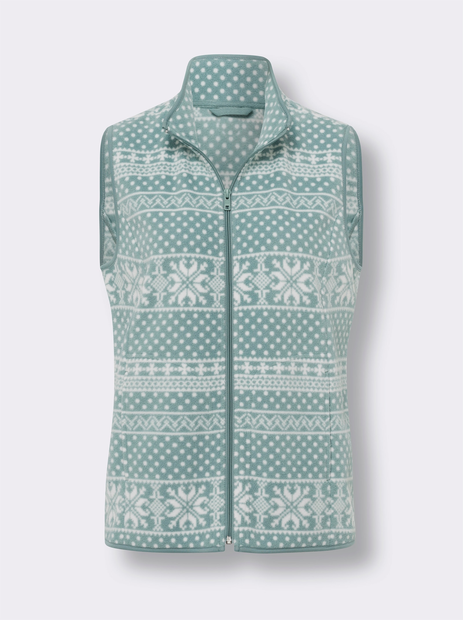 Fleeceweste im Norweger-Dessin - jade-ecru-gemustert
