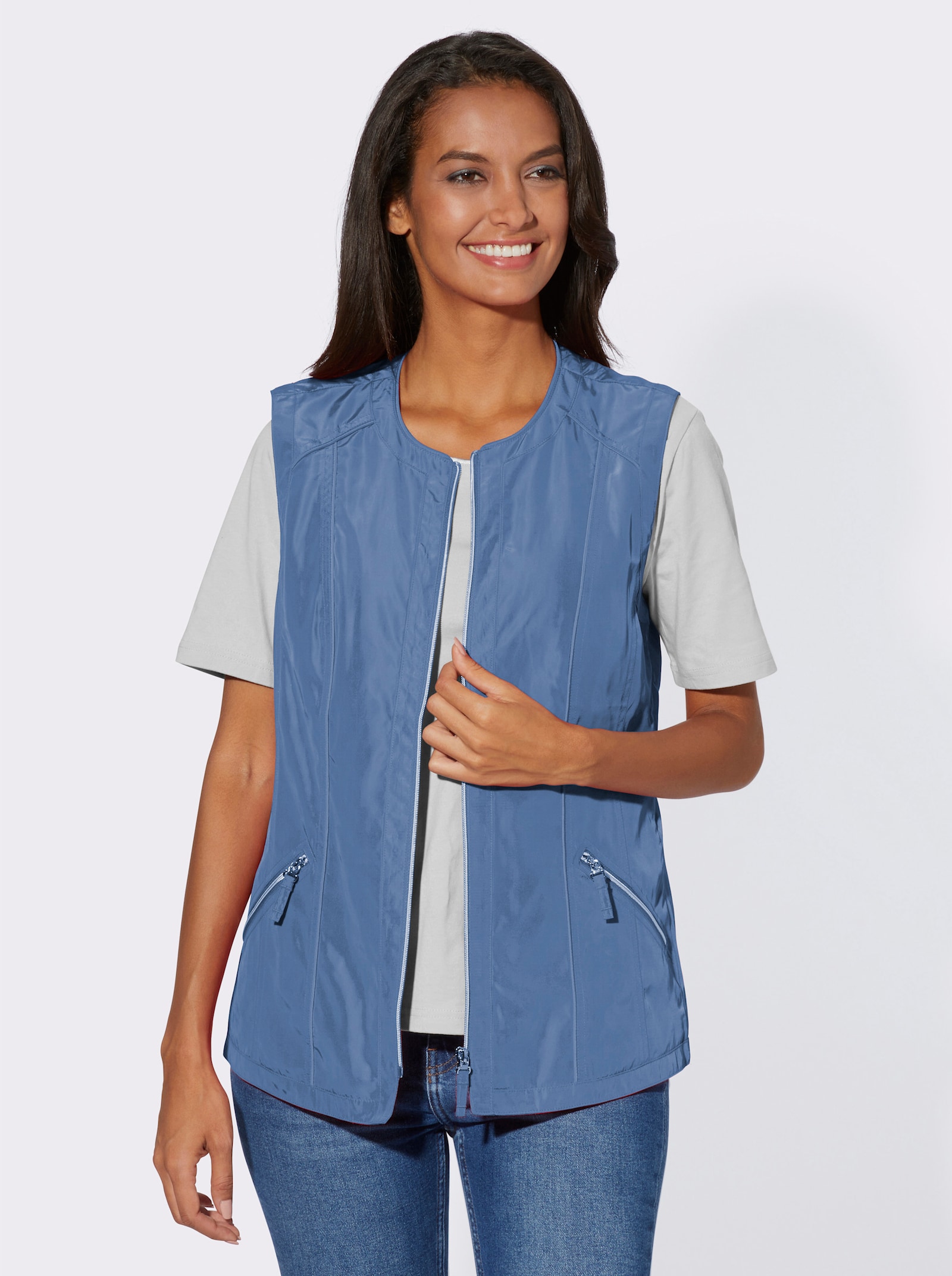 Weste im dezenten Glanz - mittelblau