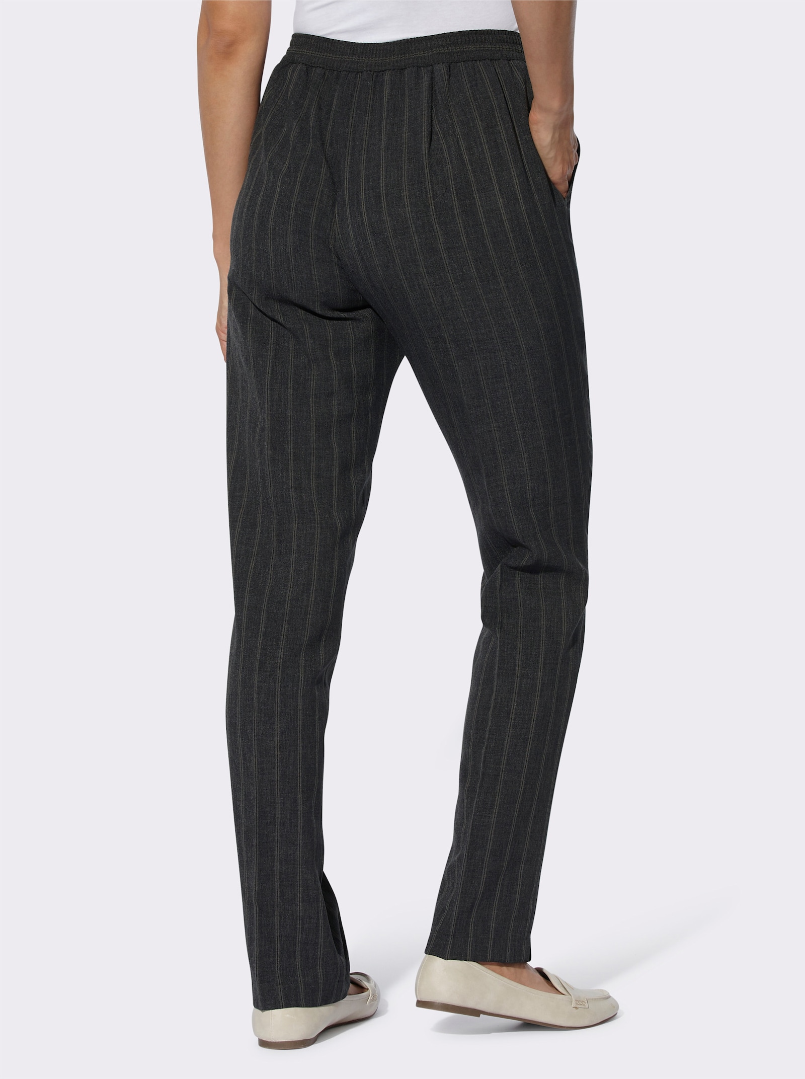 Comfortbroek met comfortband achter - grafiet gemêleerd + grafiet gestreept