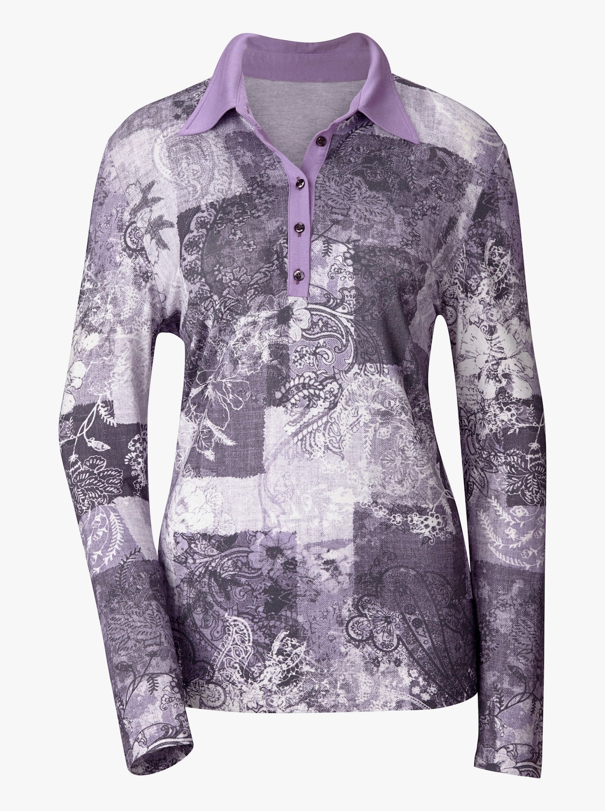 Poloshirt met lange mouwen - lila geprint