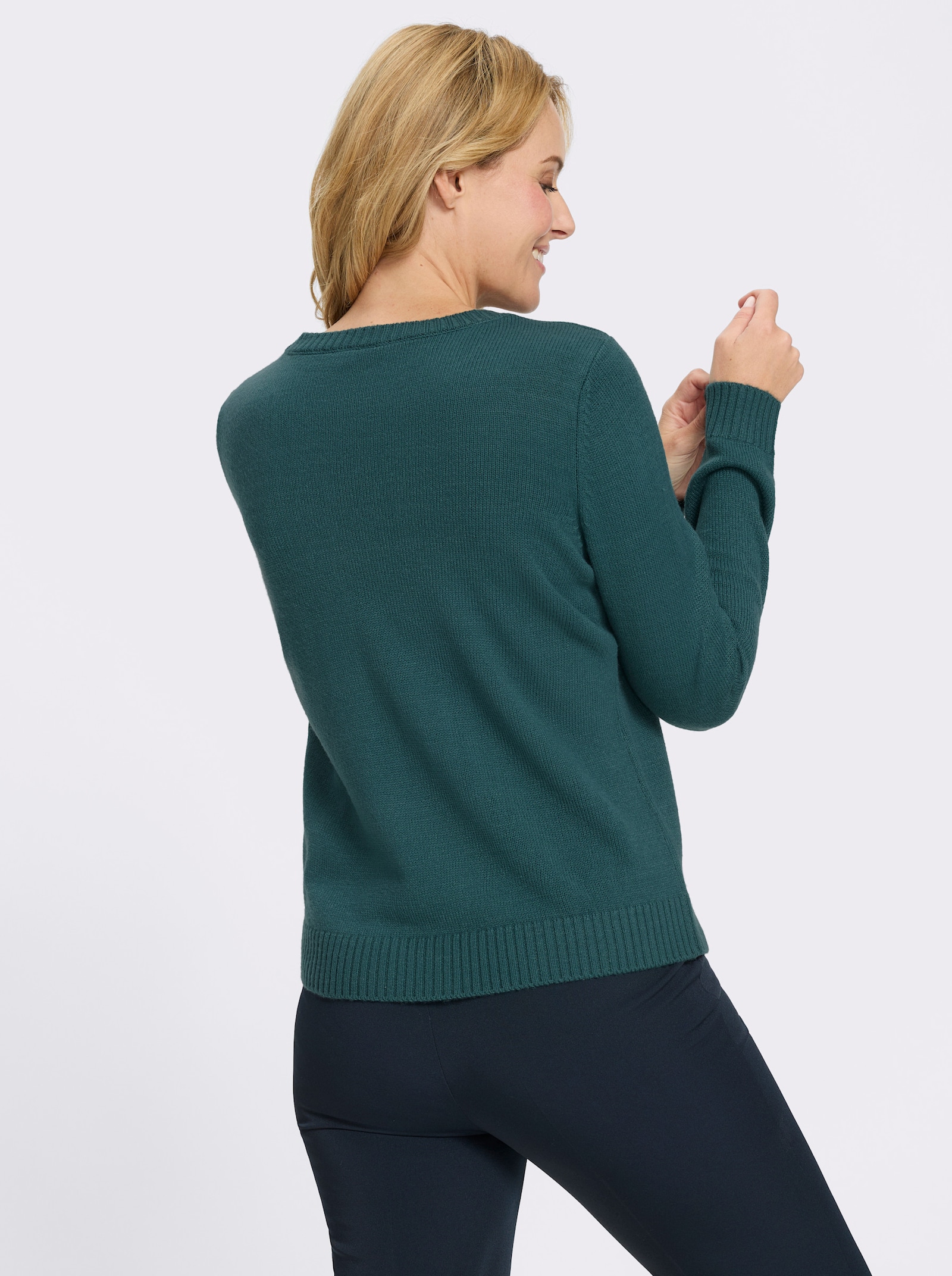 Jacquard-Pullover mit platziertem Muster - petrol-sand