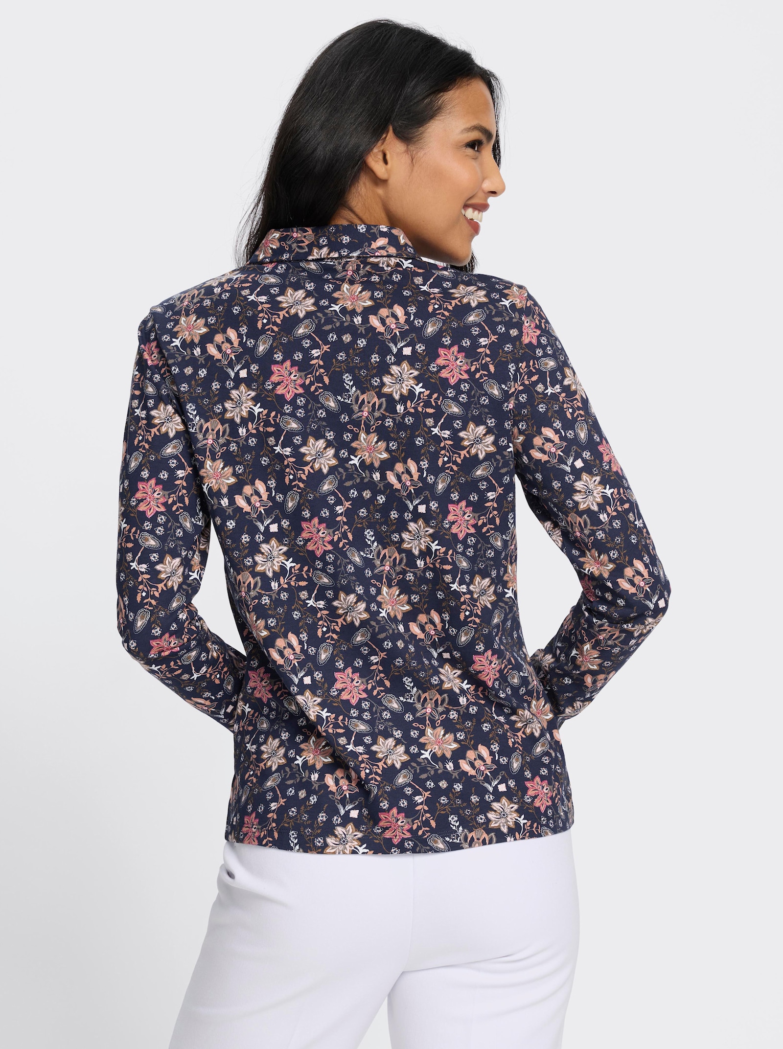 Poloshirt mit floralem Druck - marine-rosenquarz-bedruckt